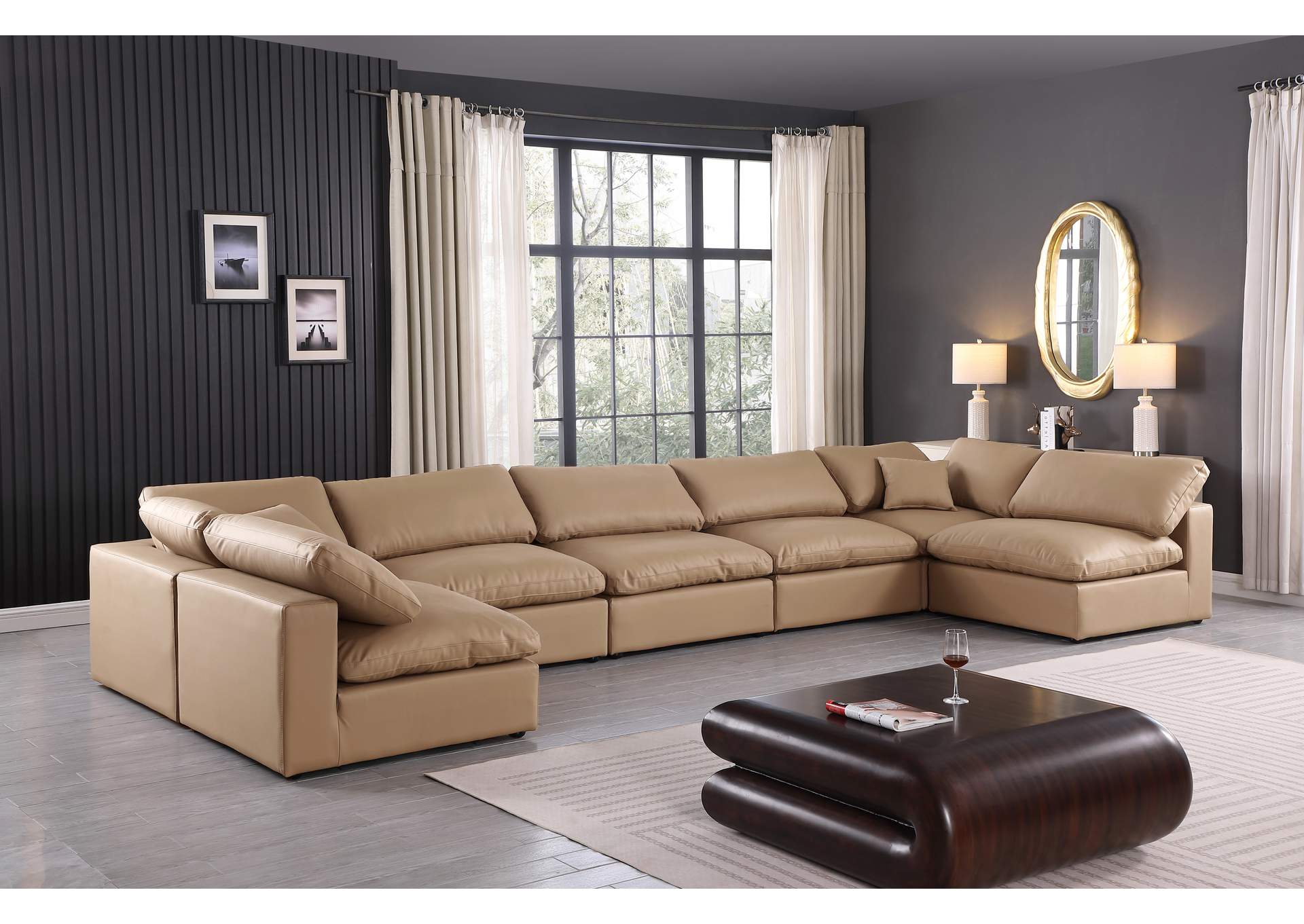 Comfy Tan Faux Leather Modular Sectional,Meridian Furniture