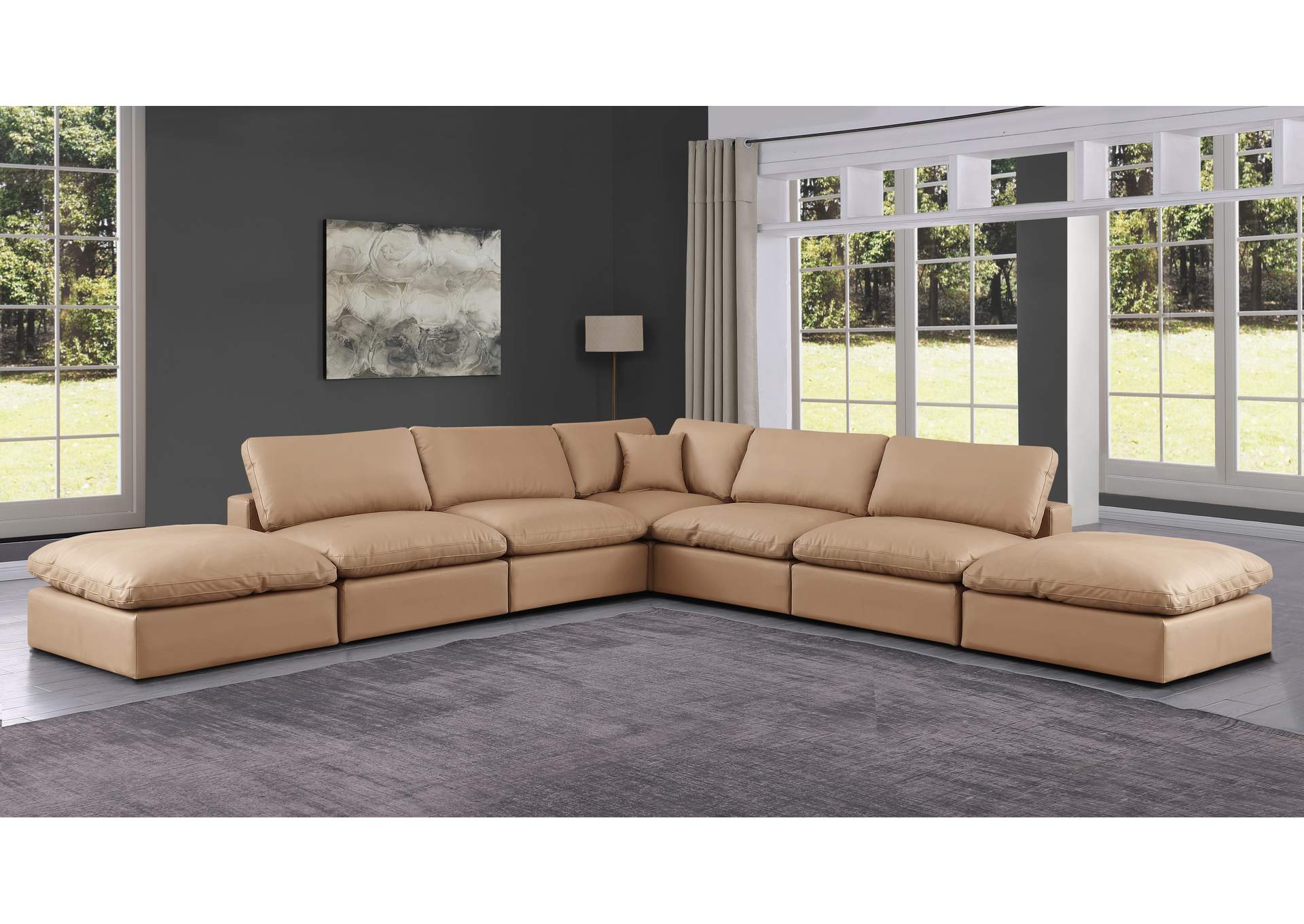 Comfy Tan Faux Leather Modular Sectional,Meridian Furniture