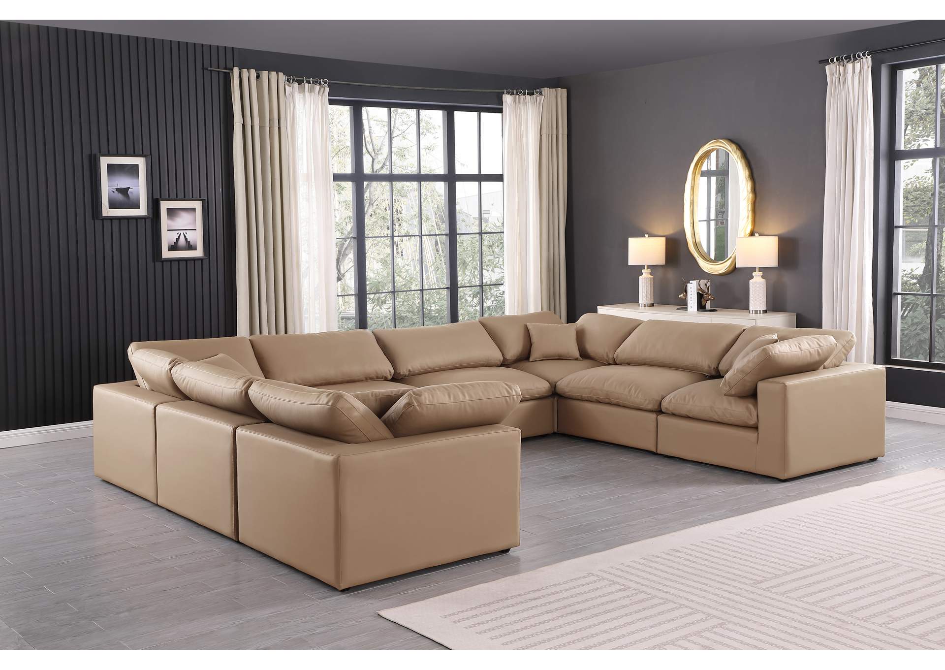 Comfy Tan Faux Leather Modular Sectional,Meridian Furniture