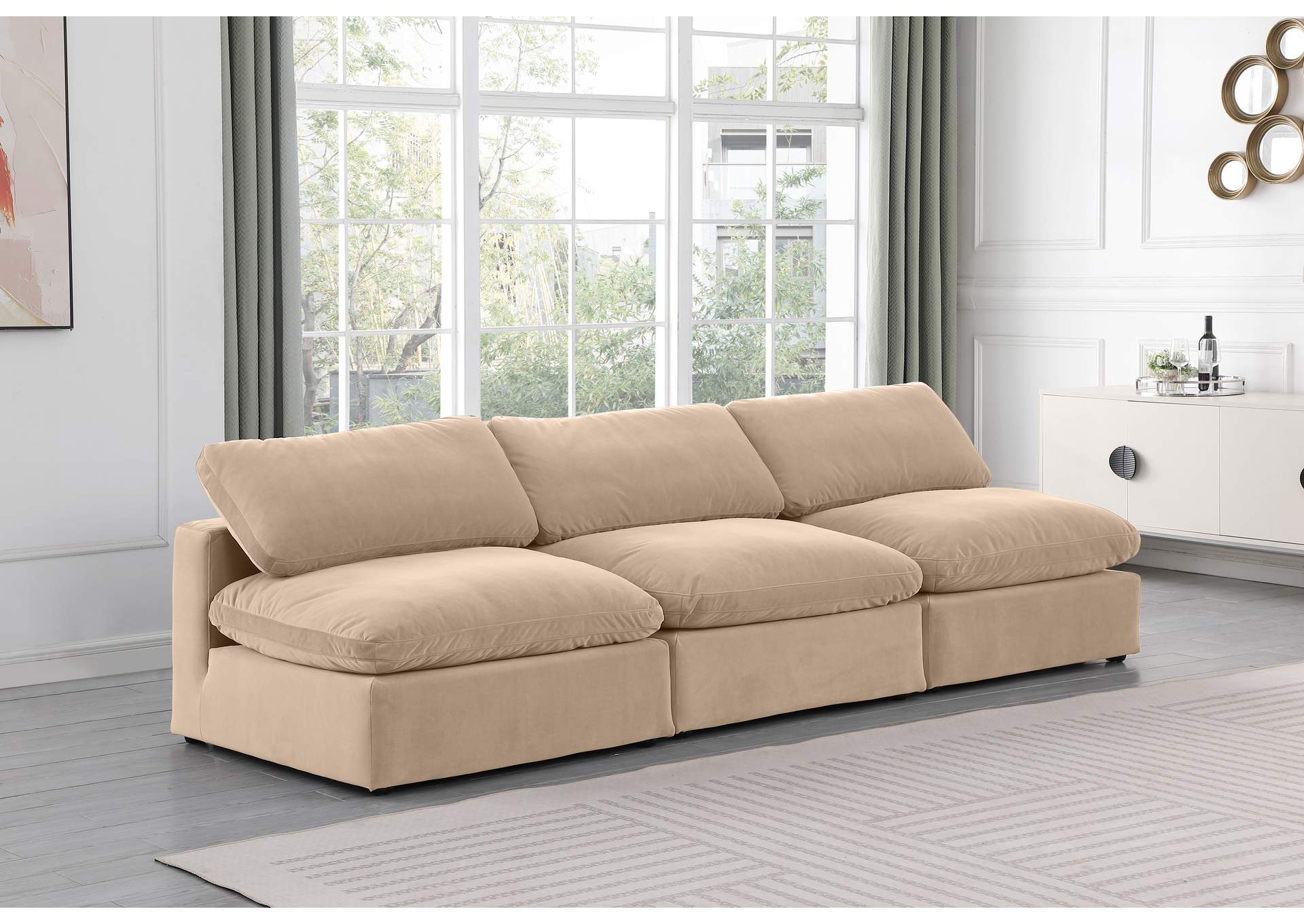 Comfy Beige Velvet Modular Sofa,Meridian Furniture