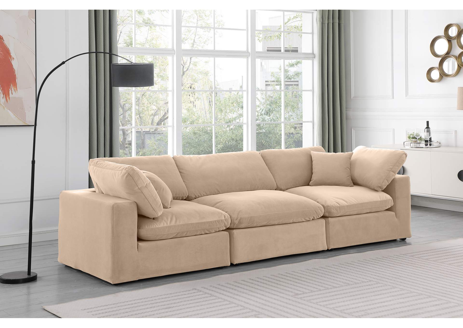 Comfy Beige Velvet Modular Sofa,Meridian Furniture