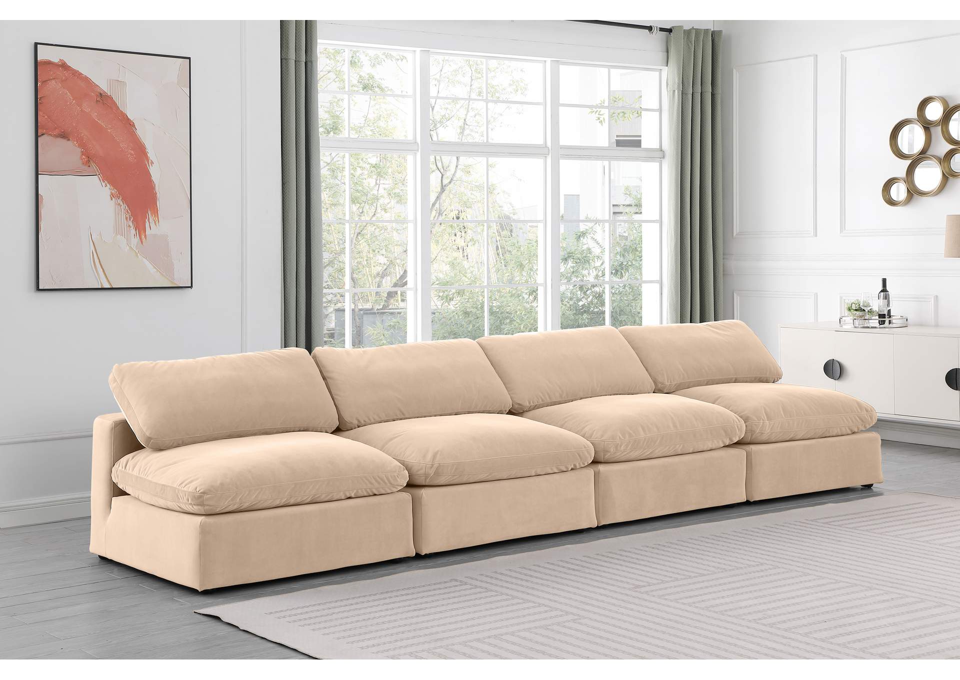 Comfy Beige Velvet Modular Sofa,Meridian Furniture
