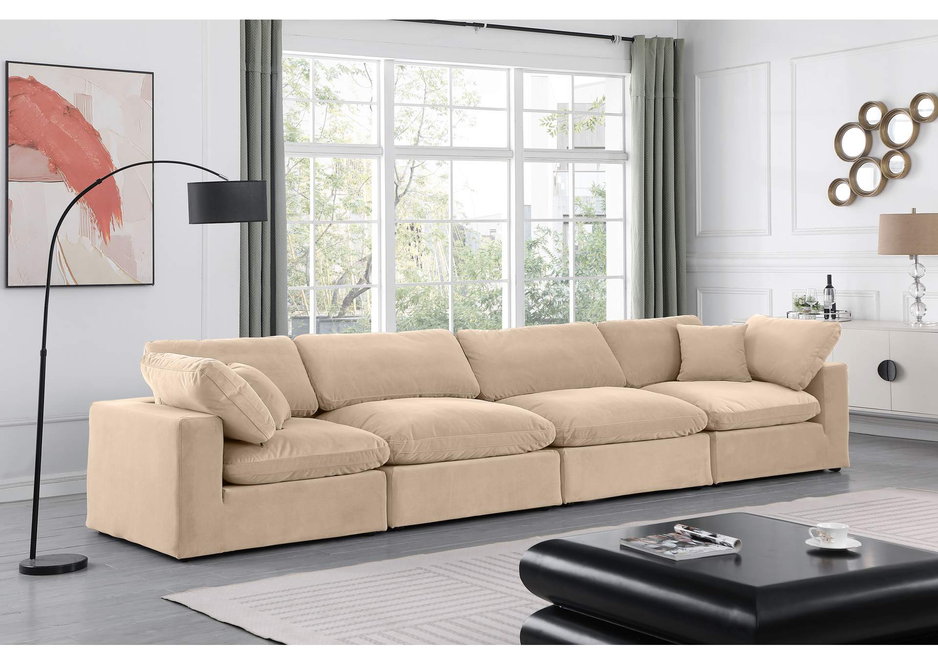 Comfy Beige Velvet Modular Sofa,Meridian Furniture