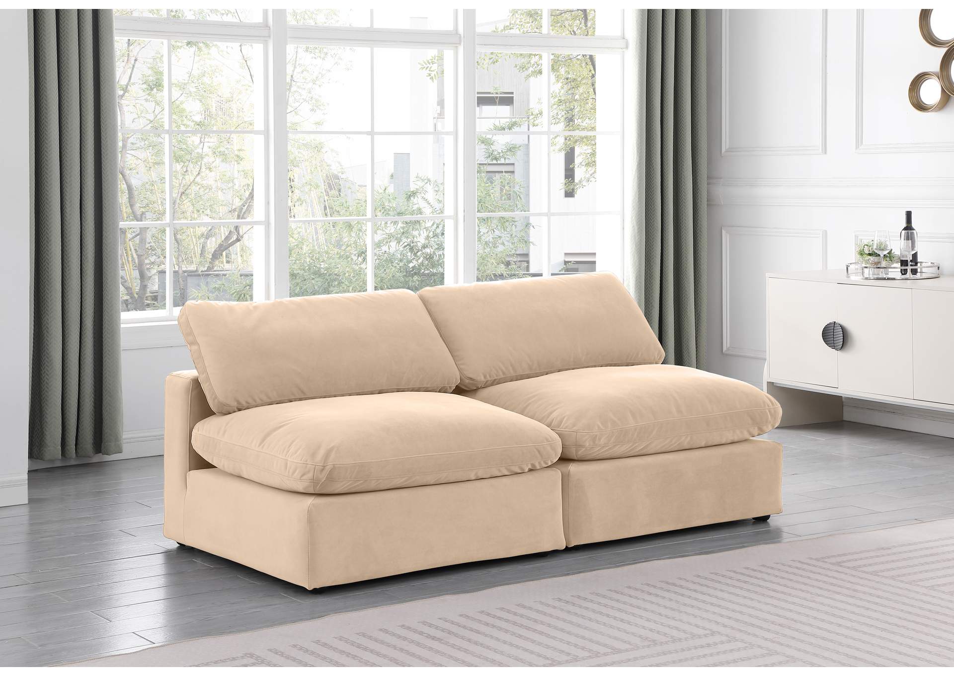 Comfy Beige Velvet Modular Sofa,Meridian Furniture