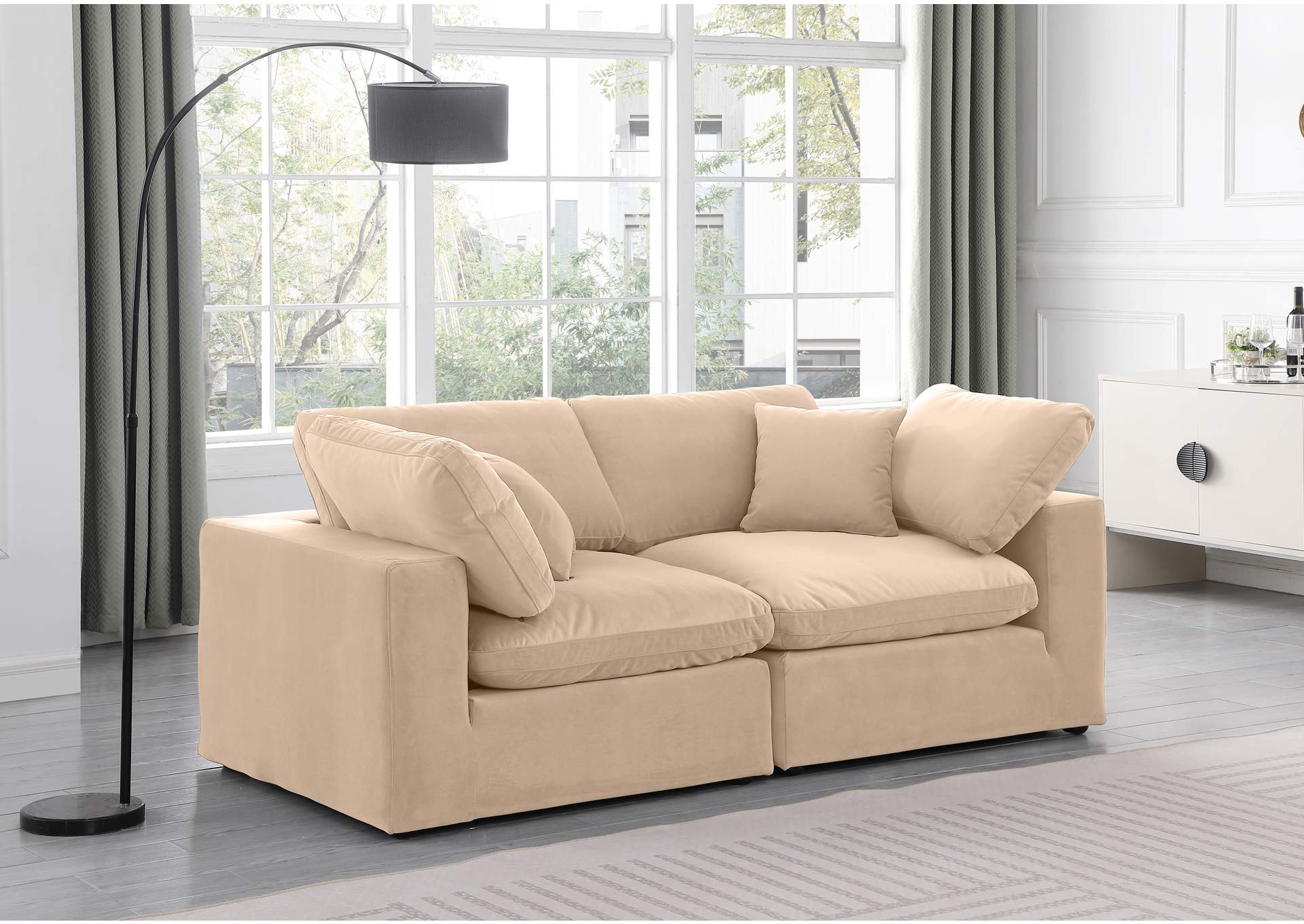 Comfy Beige Velvet Modular Sofa,Meridian Furniture