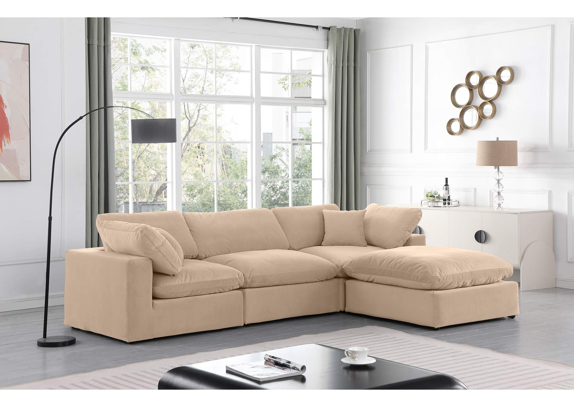 Comfy Beige Velvet Modular Sectional,Meridian Furniture