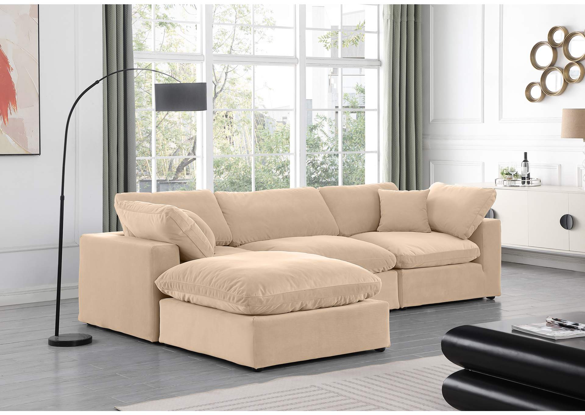 Comfy Beige Velvet Modular Sectional,Meridian Furniture