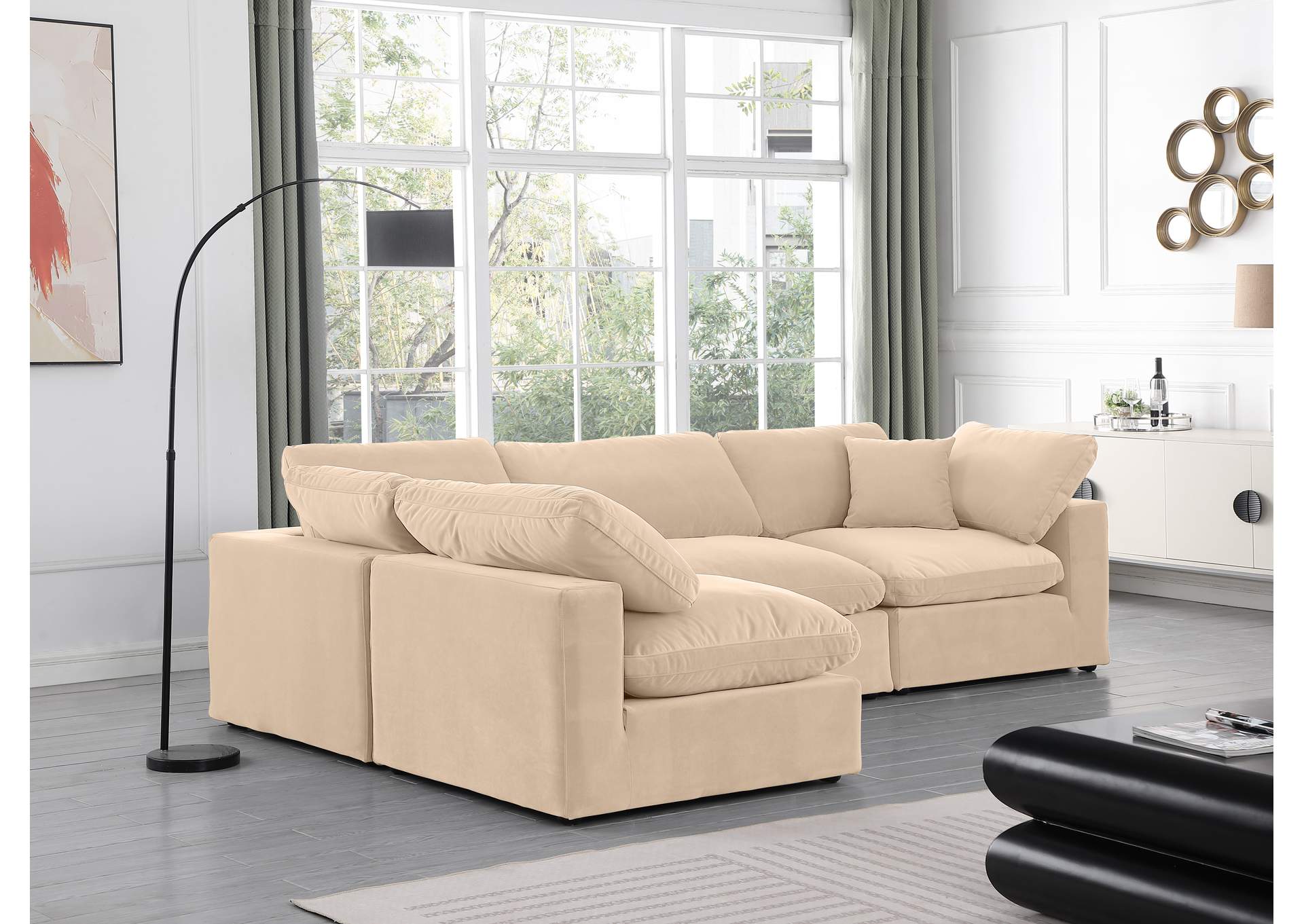 Comfy Beige Velvet Modular Sectional,Meridian Furniture