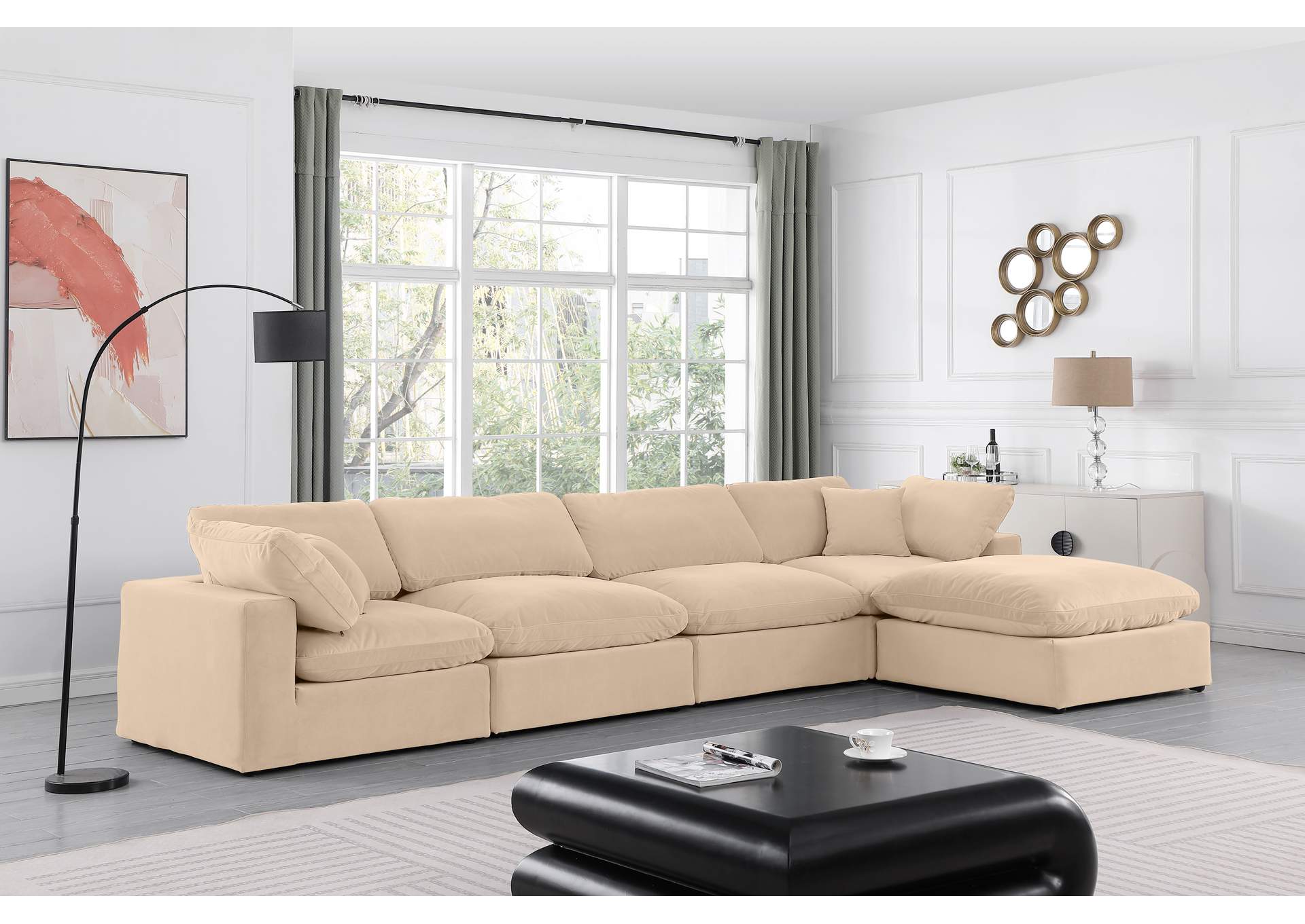 Comfy Beige Velvet Modular Sectional,Meridian Furniture