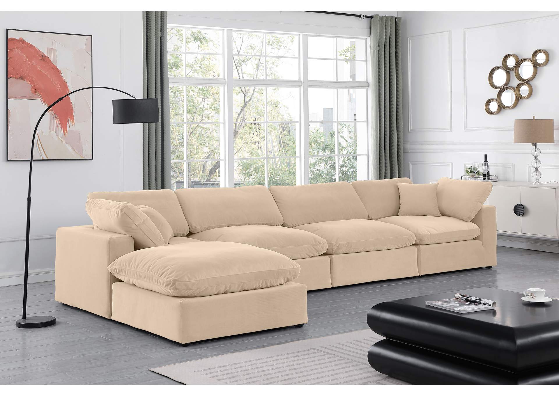 Comfy Beige Velvet Modular Sectional,Meridian Furniture