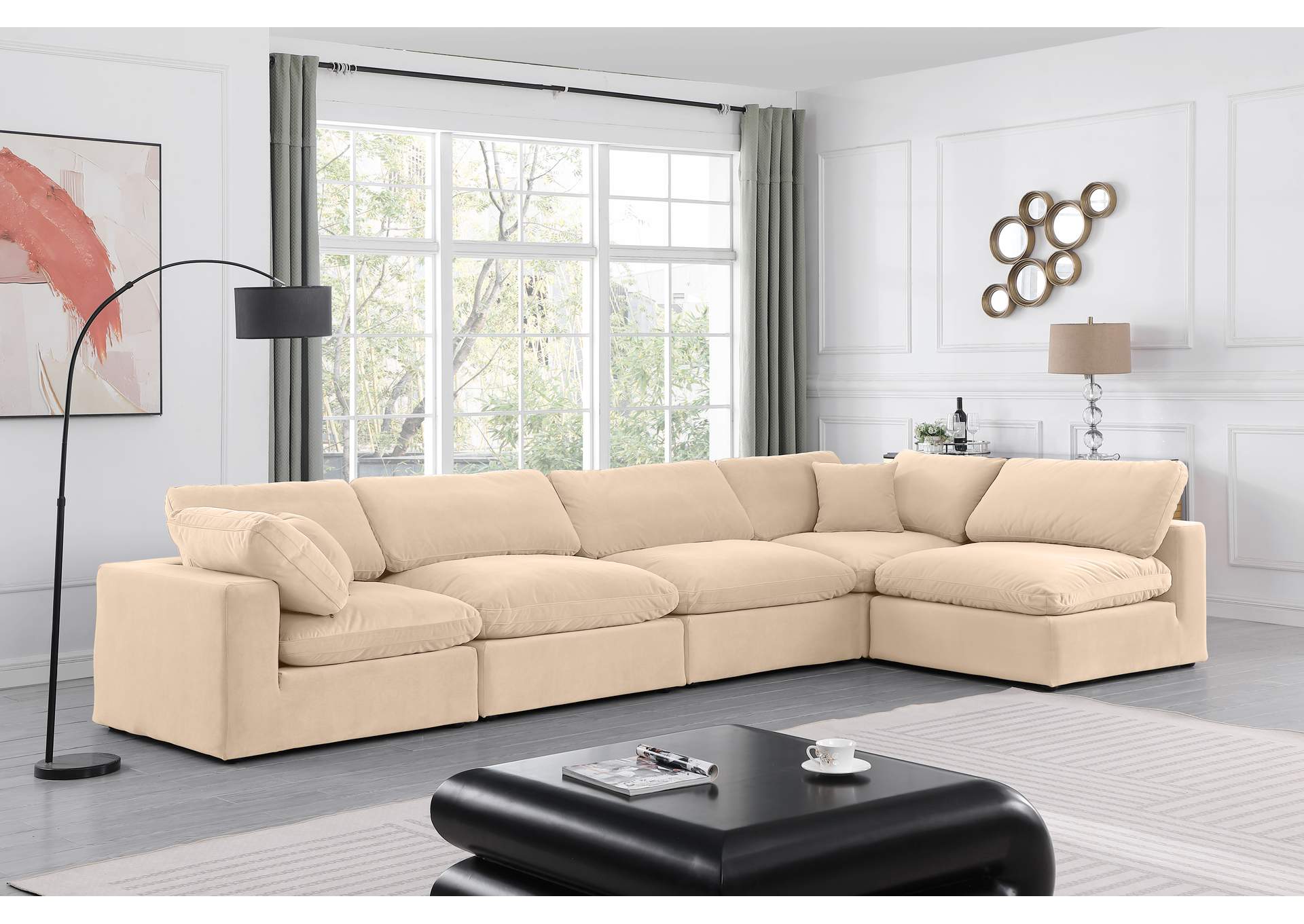 Comfy Beige Velvet Modular Sectional,Meridian Furniture