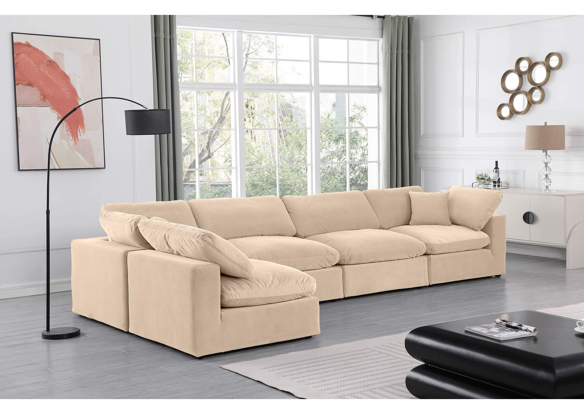 Comfy Beige Velvet Modular Sectional,Meridian Furniture
