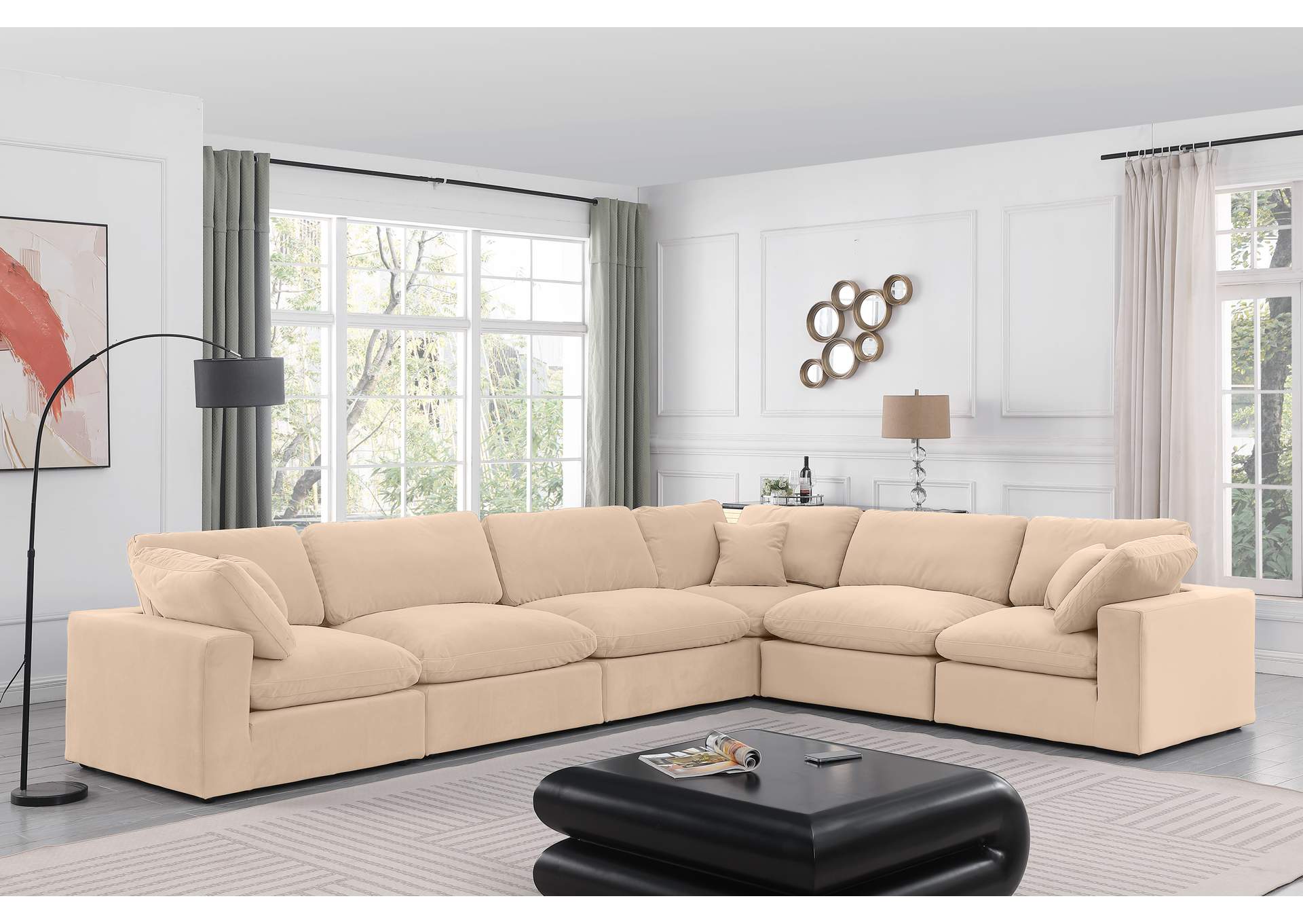 Comfy Beige Velvet Modular Sectional,Meridian Furniture