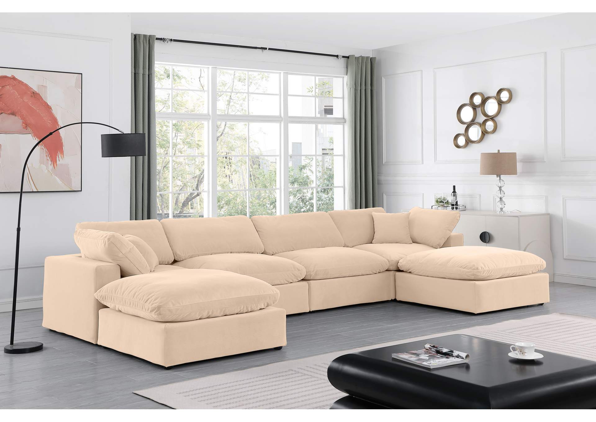 Comfy Beige Velvet Modular Sectional,Meridian Furniture