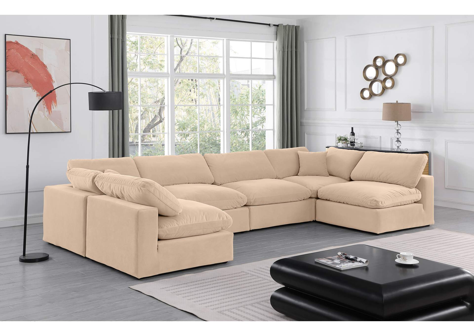 Comfy Beige Velvet Modular Sectional,Meridian Furniture