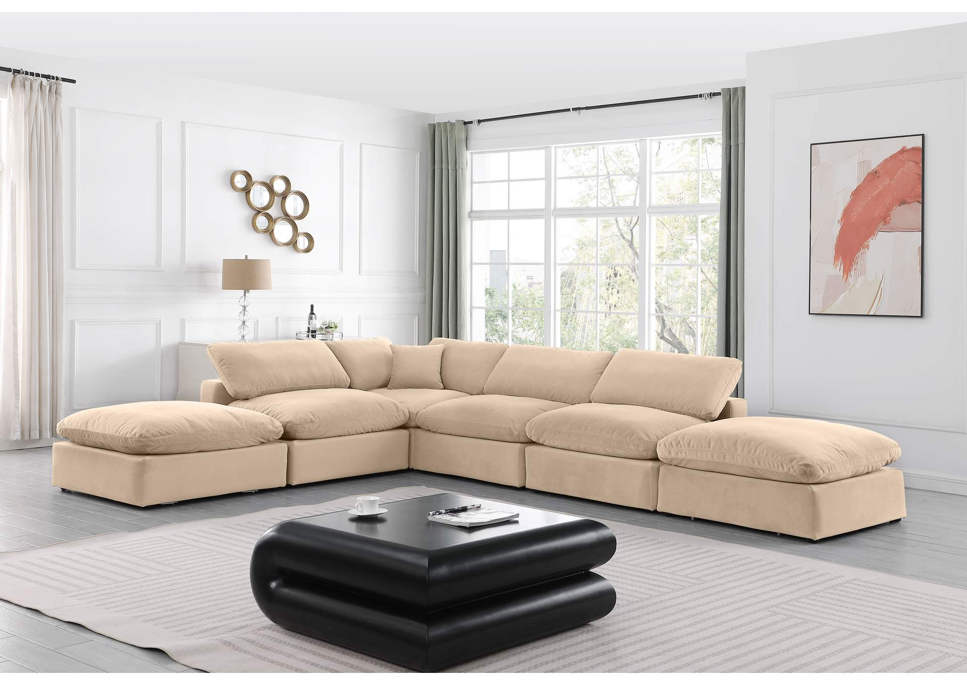 Comfy Beige Velvet Modular Sectional,Meridian Furniture