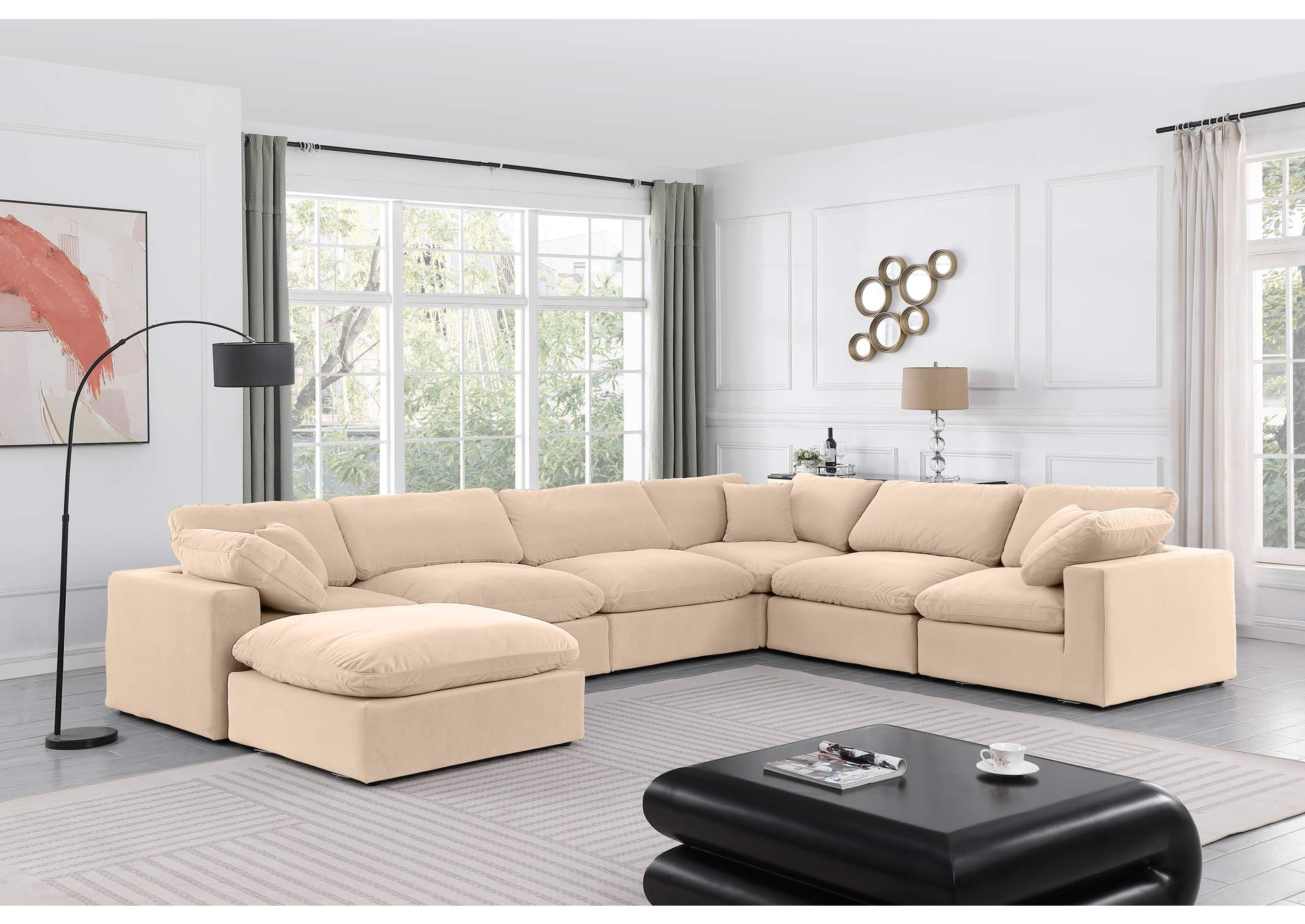 Comfy Beige Velvet Modular Sectional,Meridian Furniture