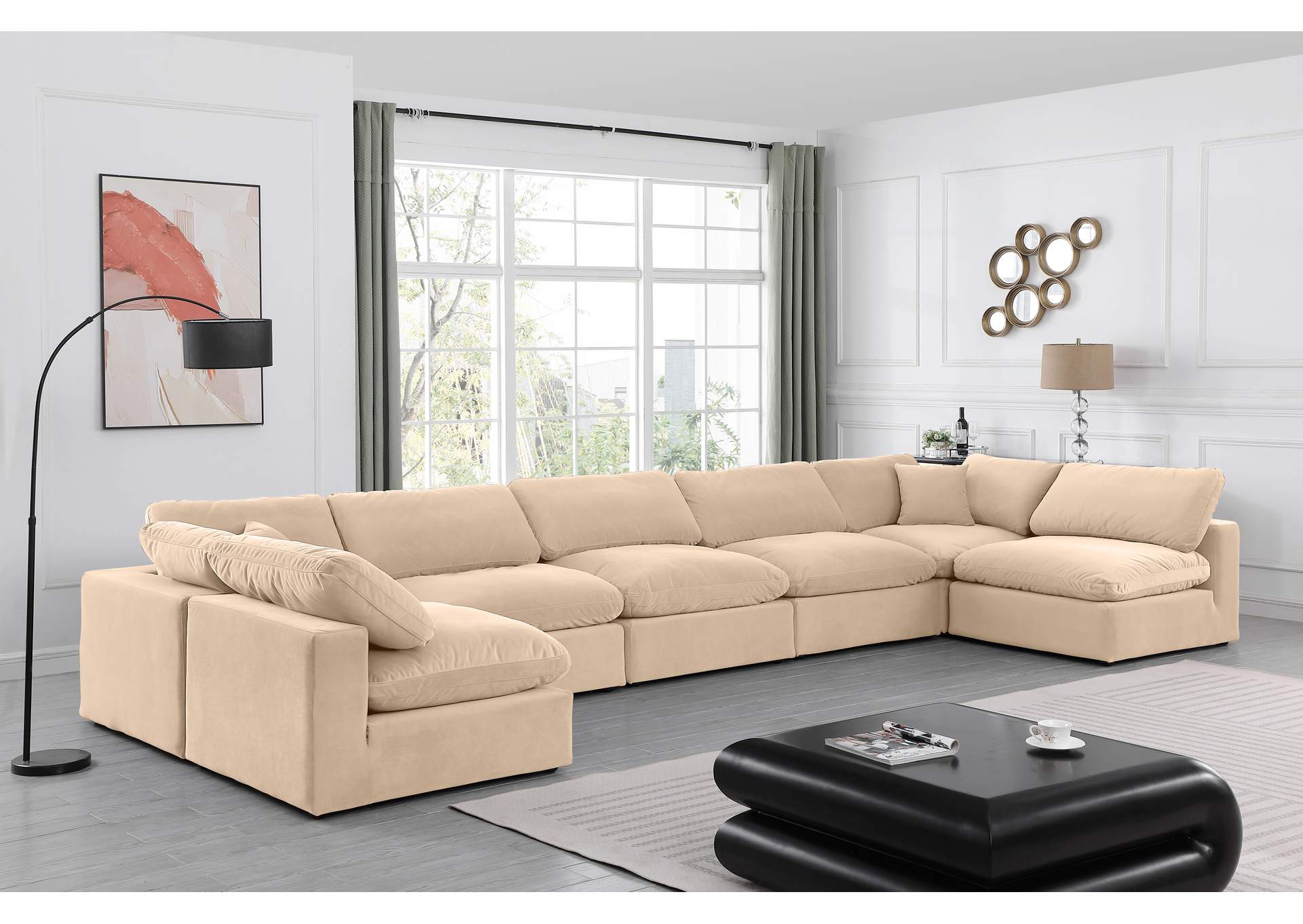 Comfy Beige Velvet Modular Sectional,Meridian Furniture