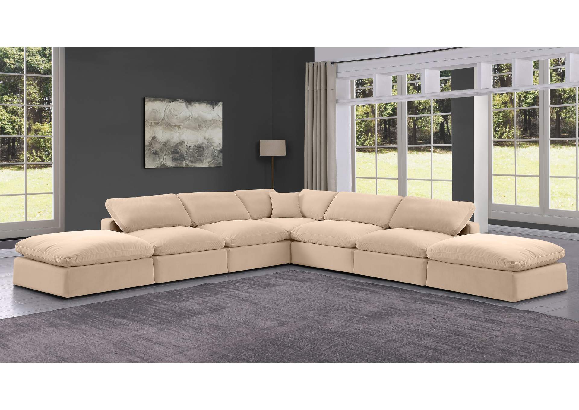 Comfy Beige Velvet Modular Sectional,Meridian Furniture