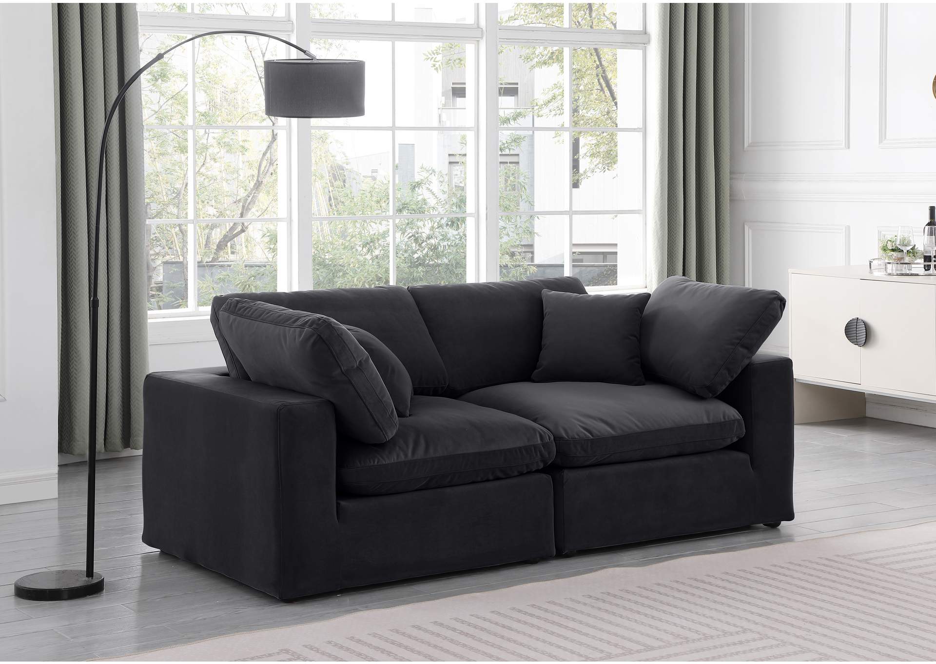 Comfy Black Velvet Modular Sofa,Meridian Furniture