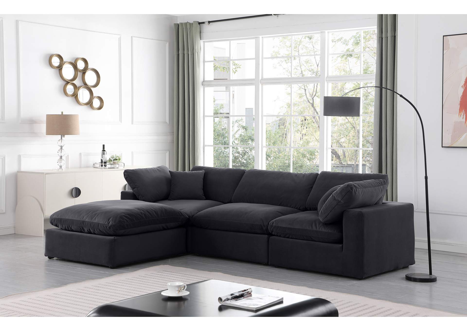 Comfy Black Velvet Modular Sectional,Meridian Furniture