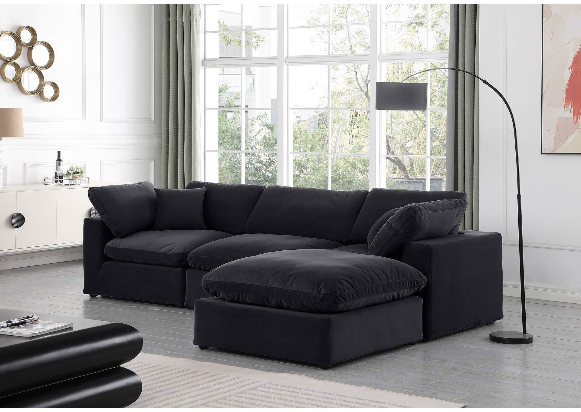 Comfy Black Velvet Modular Sectional,Meridian Furniture