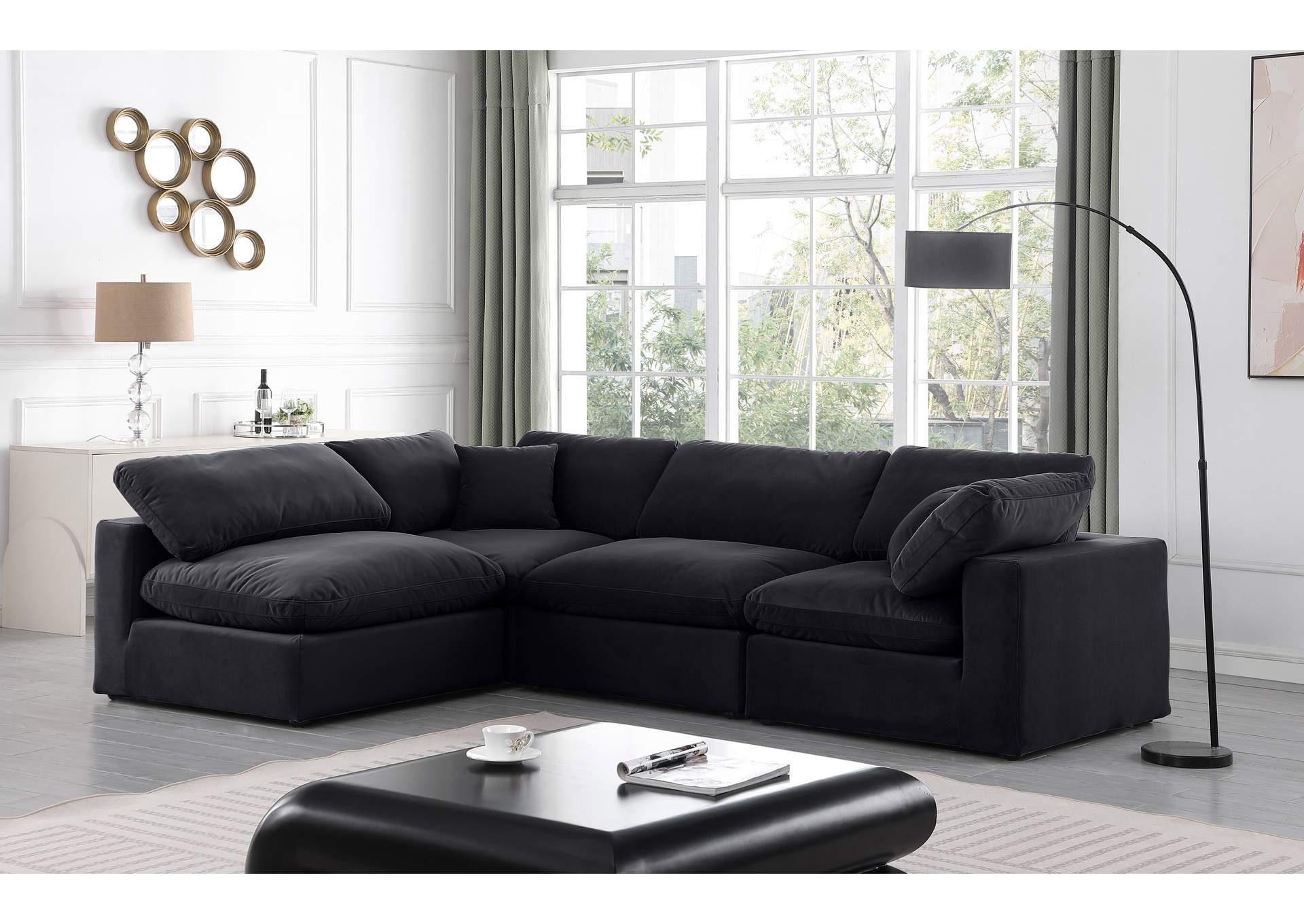 Comfy Black Velvet Modular Sectional,Meridian Furniture