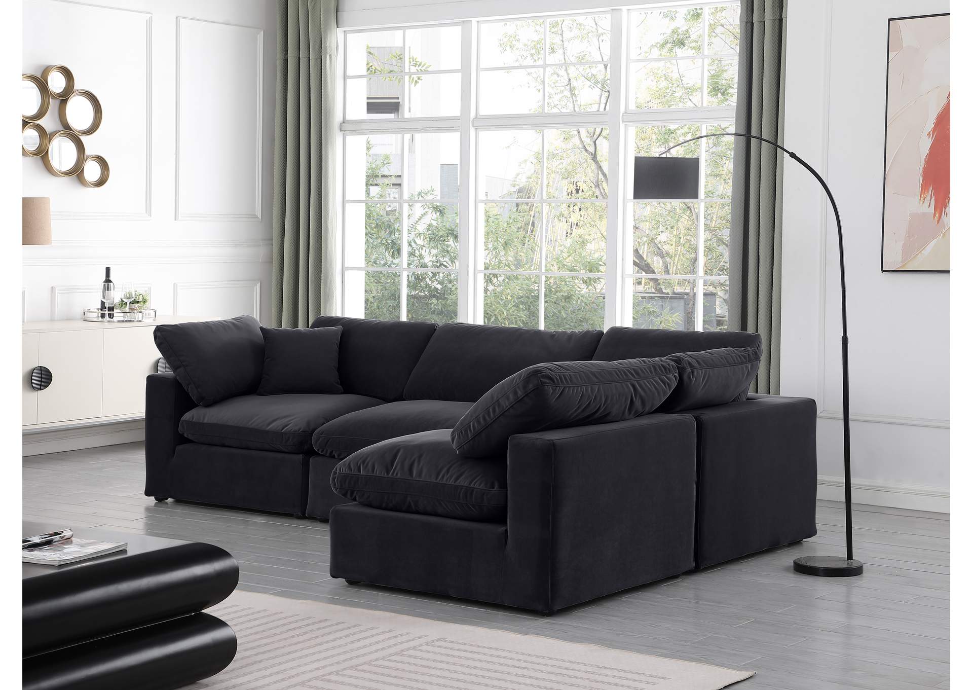 Comfy Black Velvet Modular Sectional,Meridian Furniture