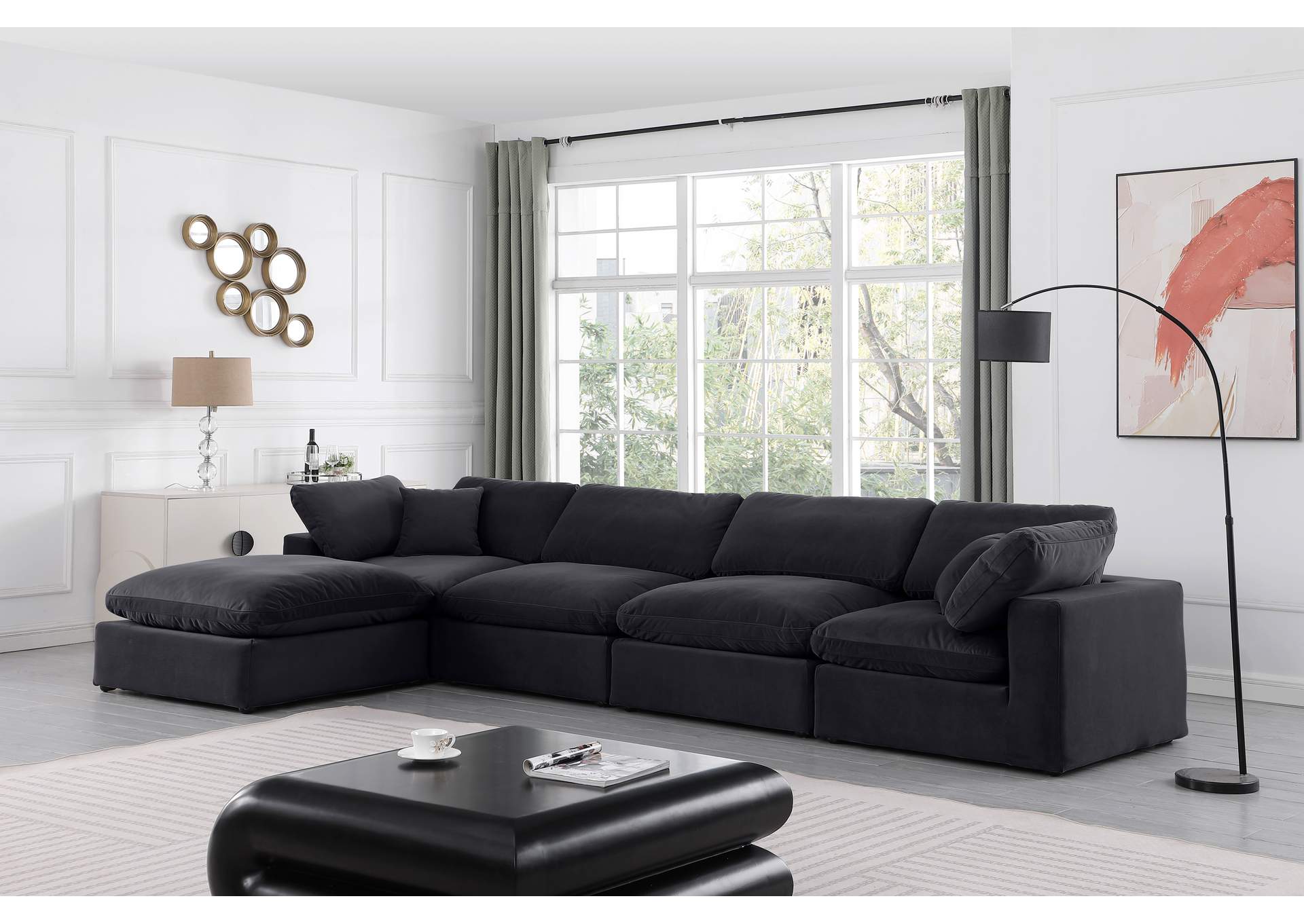 Comfy Black Velvet Modular Sectional,Meridian Furniture