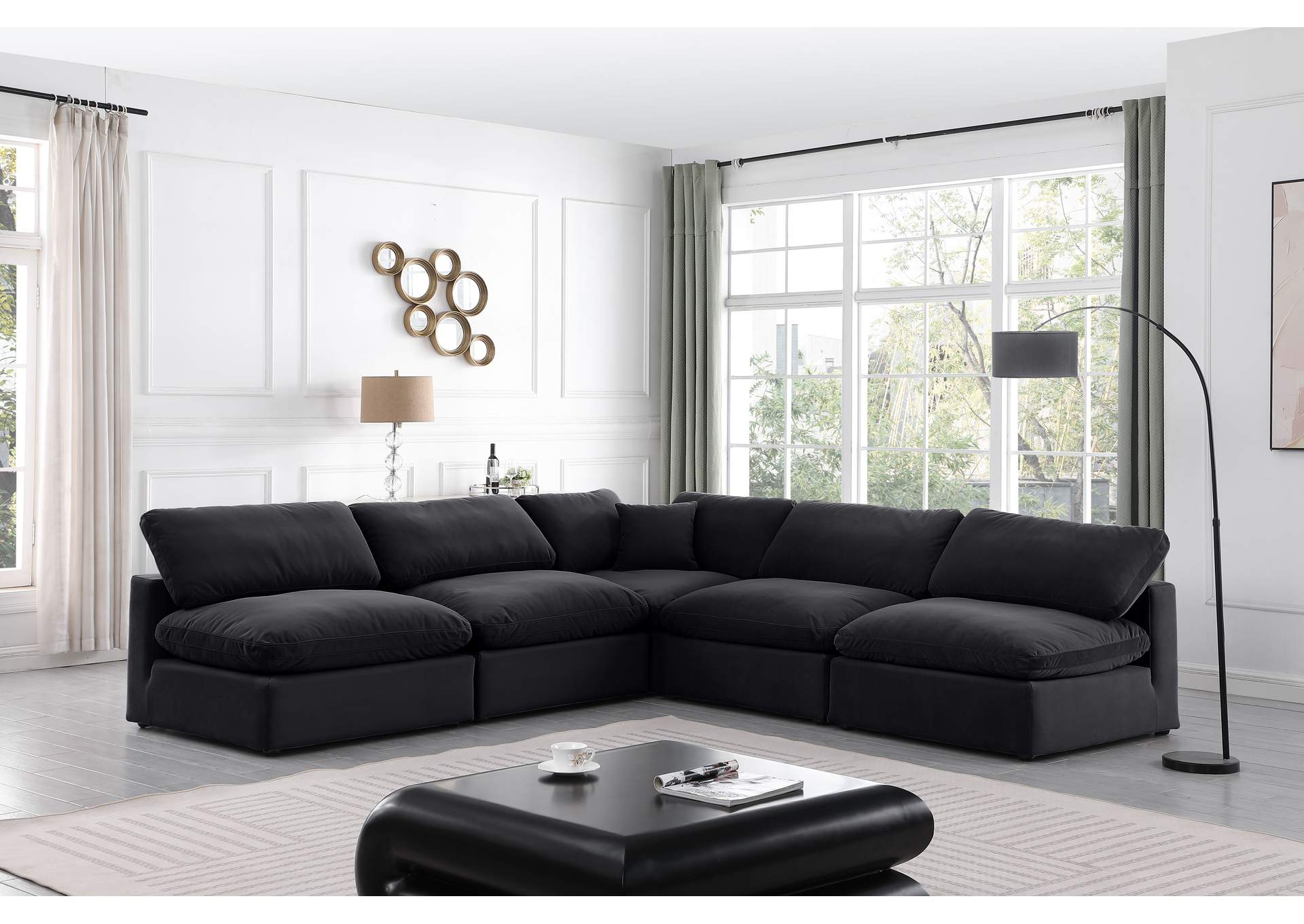 Comfy Black Velvet Modular Sectional,Meridian Furniture