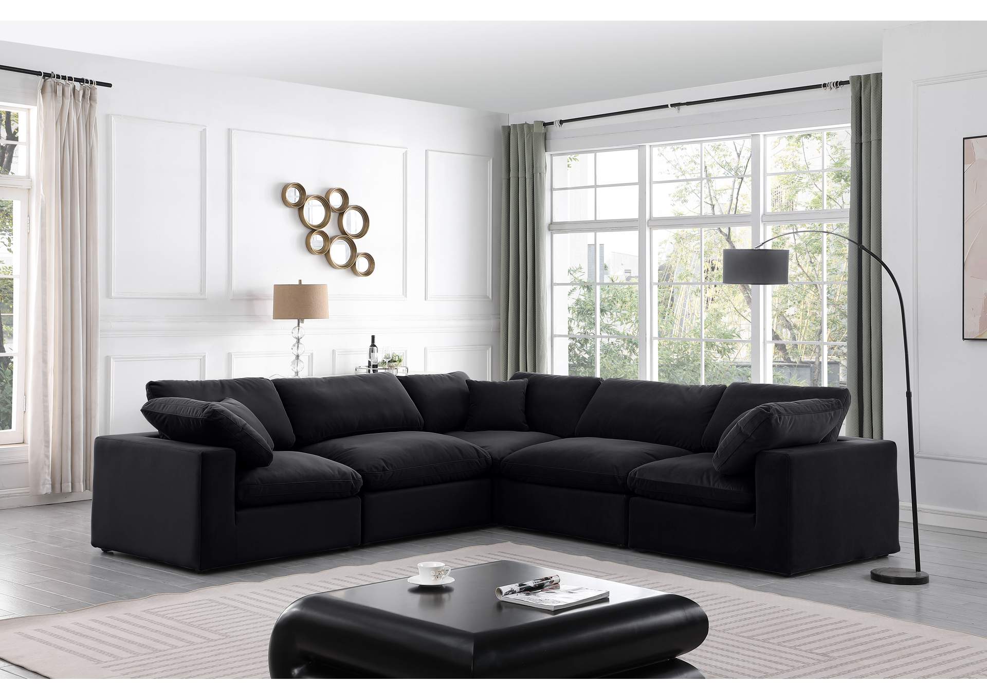 Comfy Black Velvet Modular Sectional,Meridian Furniture