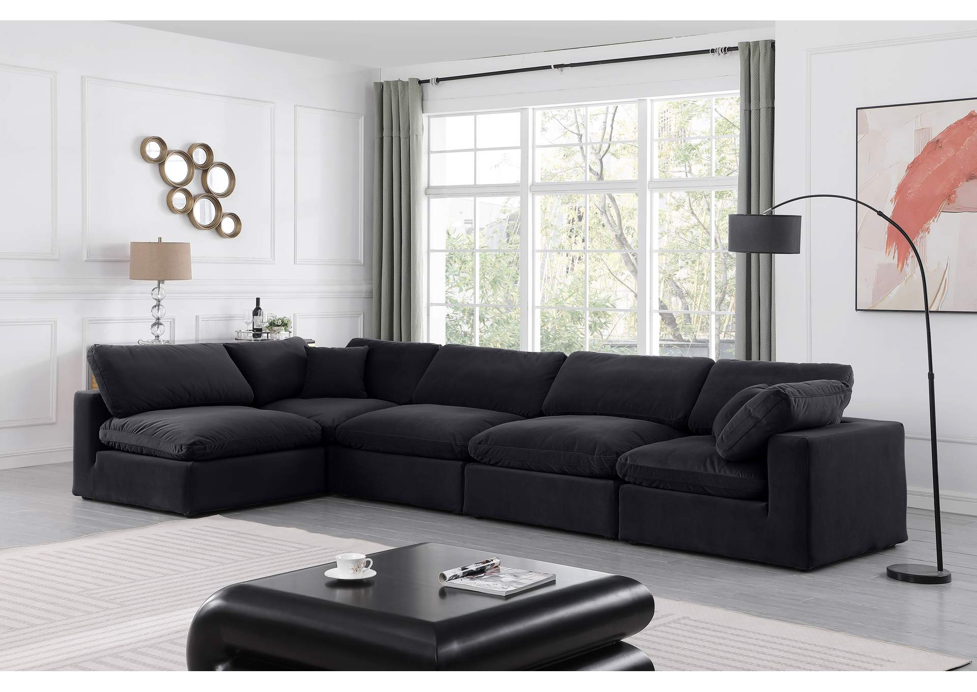Comfy Black Velvet Modular Sectional,Meridian Furniture