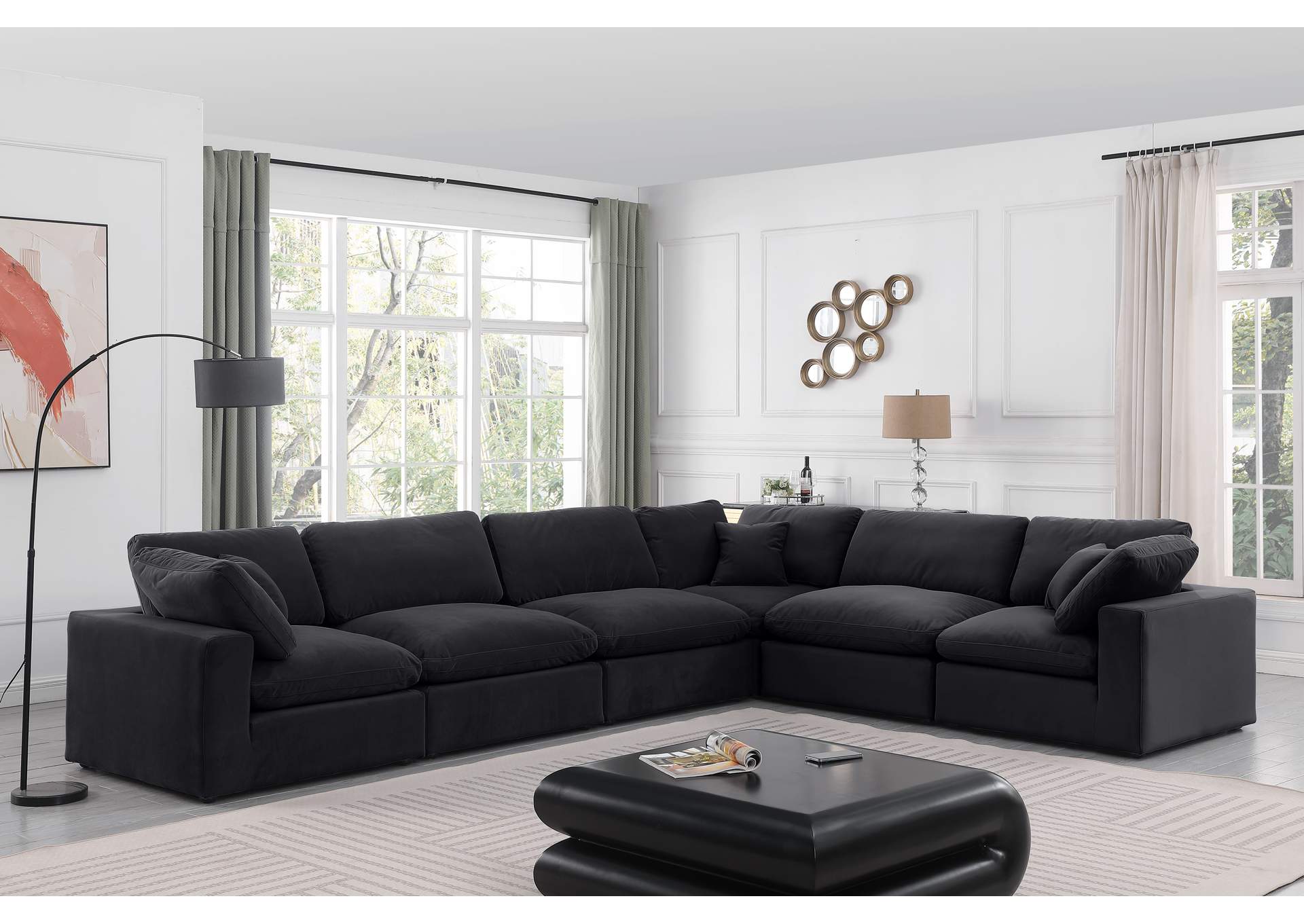 Comfy Black Velvet Modular Sectional,Meridian Furniture