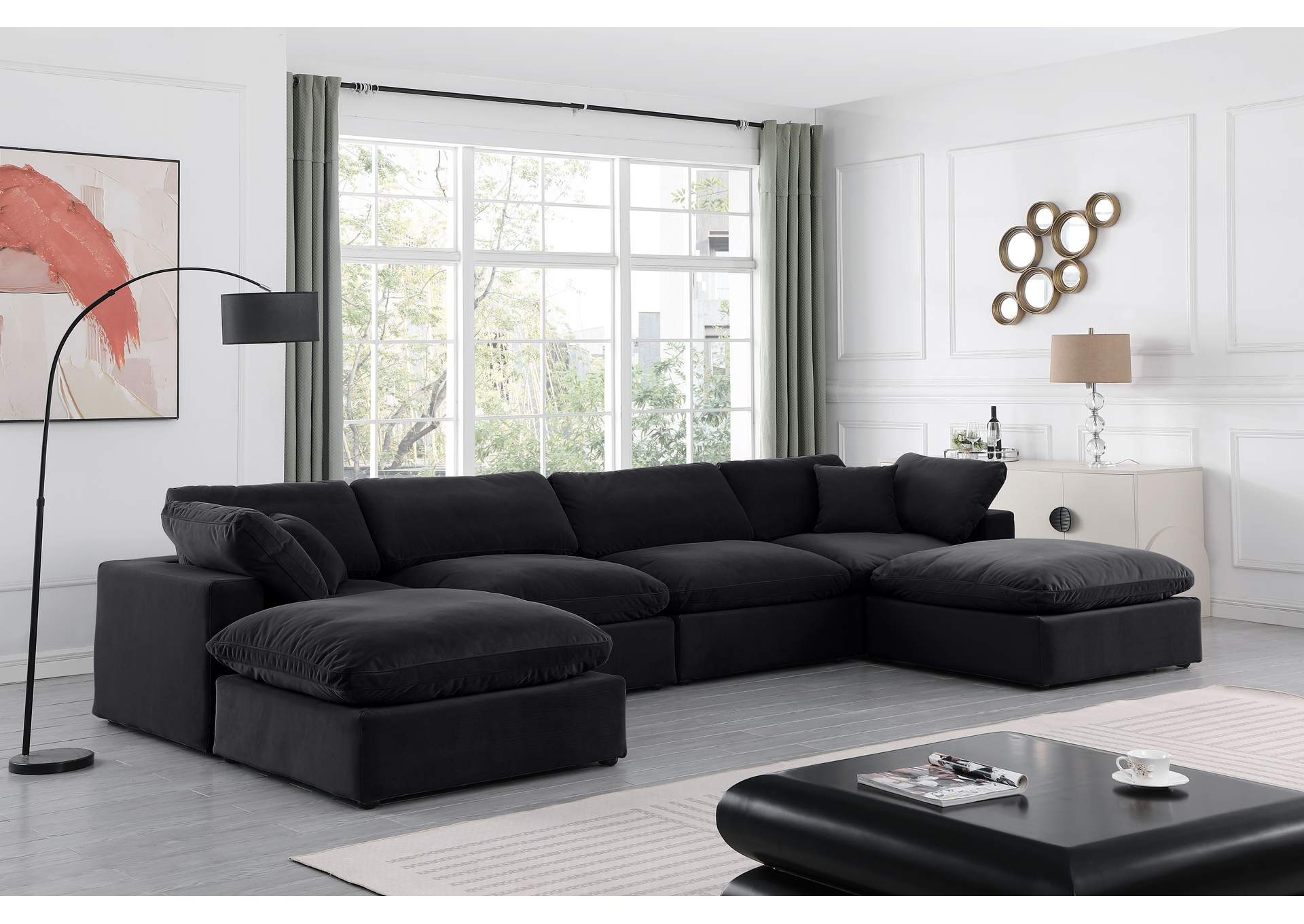 Comfy Black Velvet Modular Sectional,Meridian Furniture