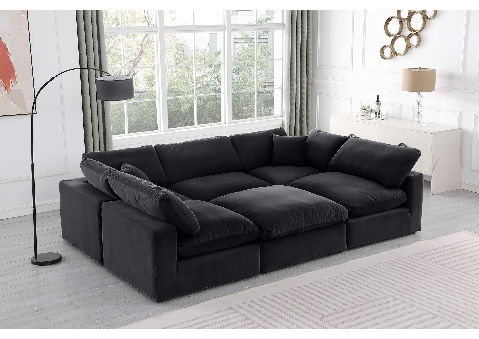 Comfy Black Velvet Modular Sectional,Meridian Furniture