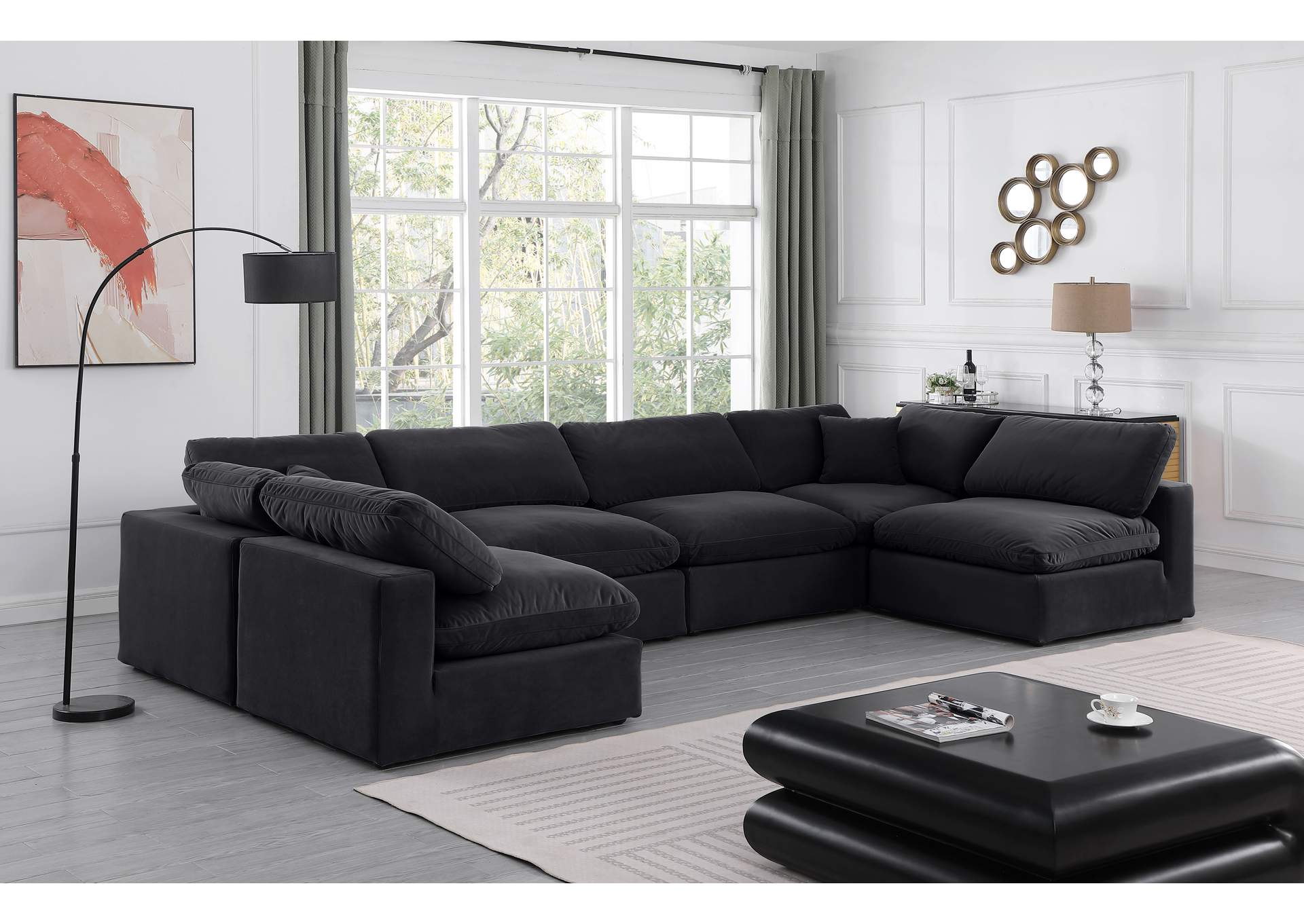 Comfy Black Velvet Modular Sectional,Meridian Furniture