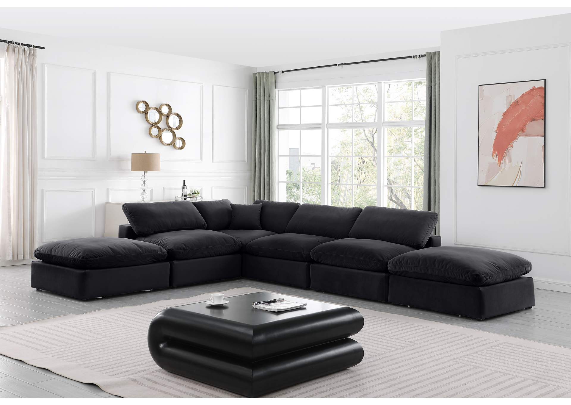 Comfy Black Velvet Modular Sectional,Meridian Furniture