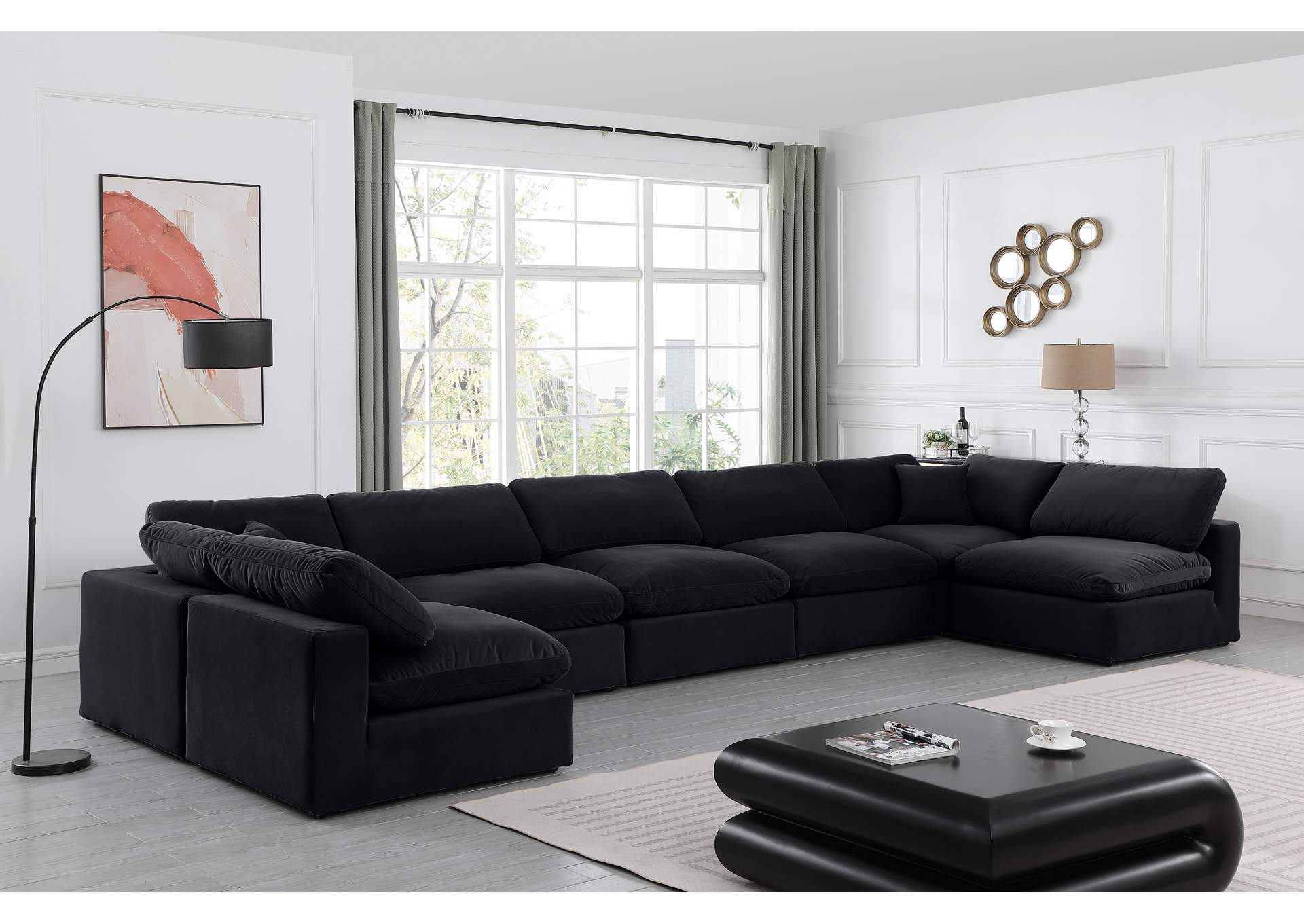 Comfy Black Velvet Modular Sectional,Meridian Furniture