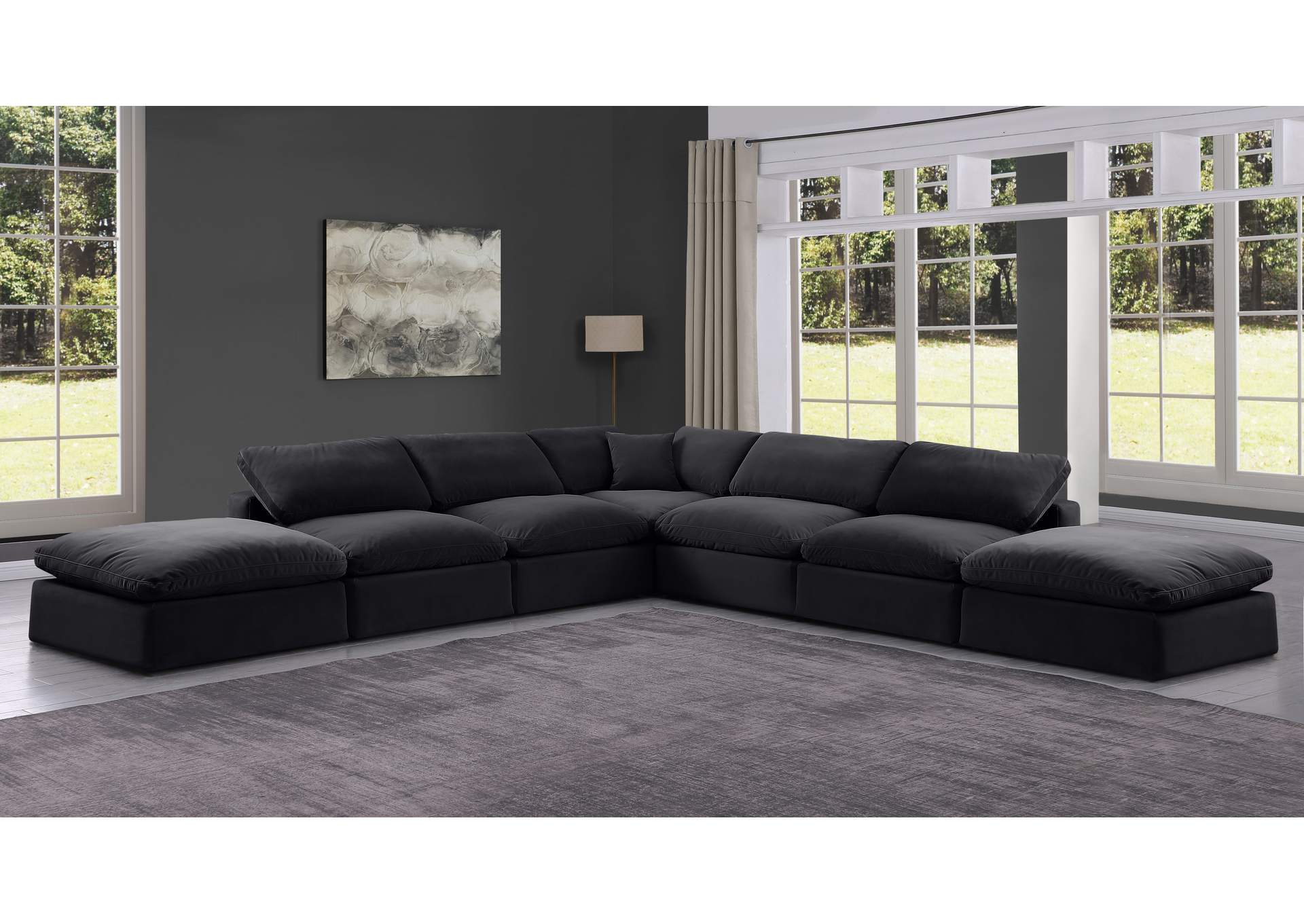 Comfy Black Velvet Modular Sectional,Meridian Furniture