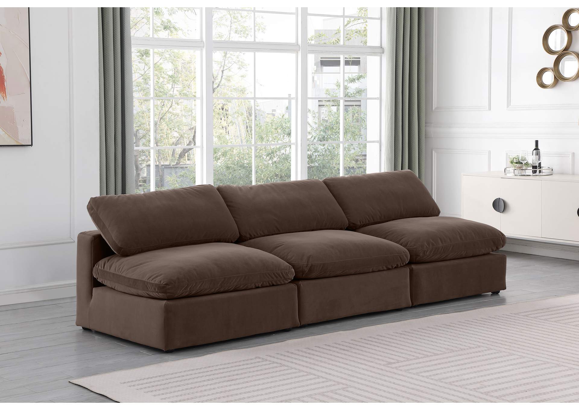 Comfy Brown Velvet Modular Sofa,Meridian Furniture