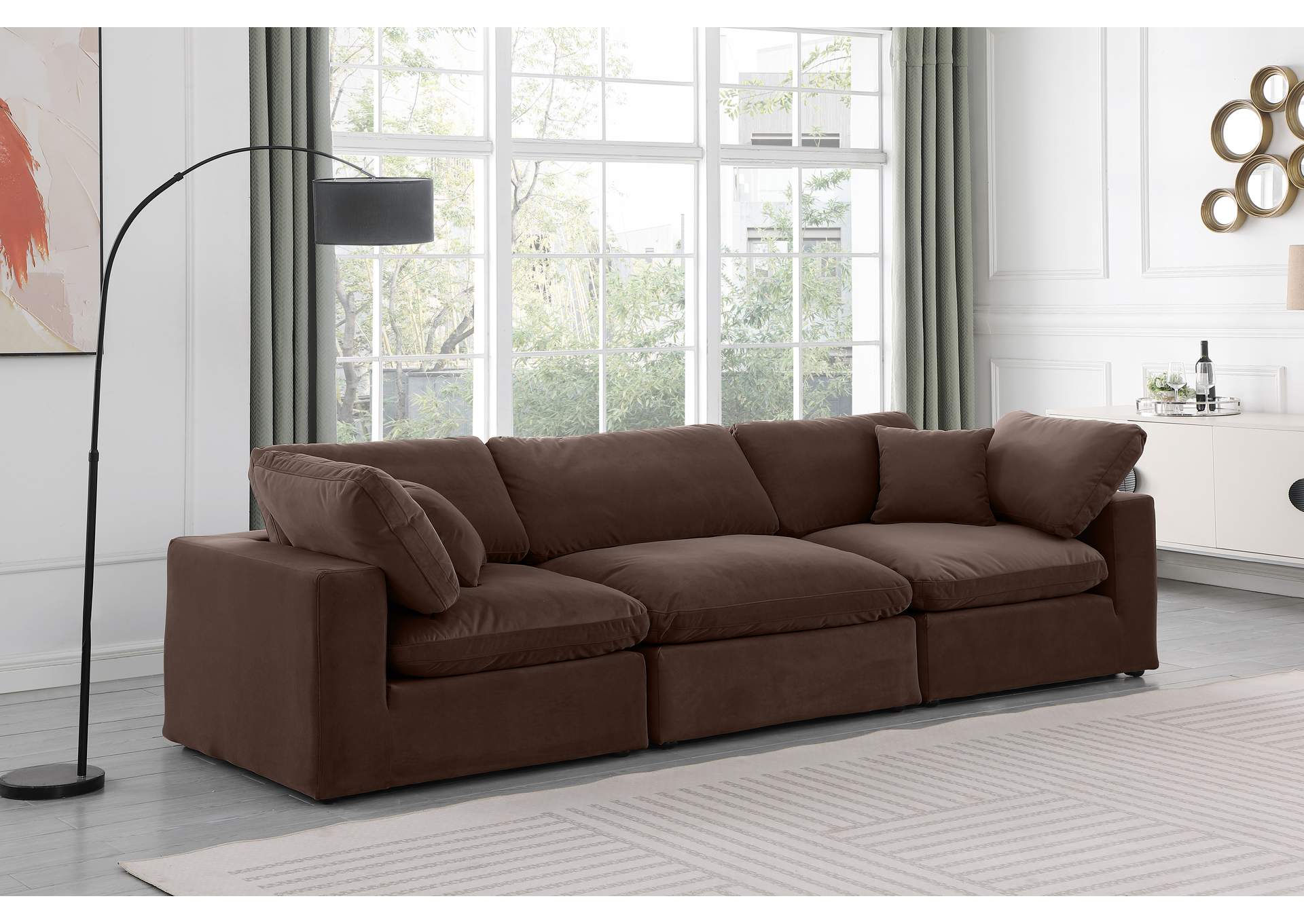 Comfy Brown Velvet Modular Sofa,Meridian Furniture