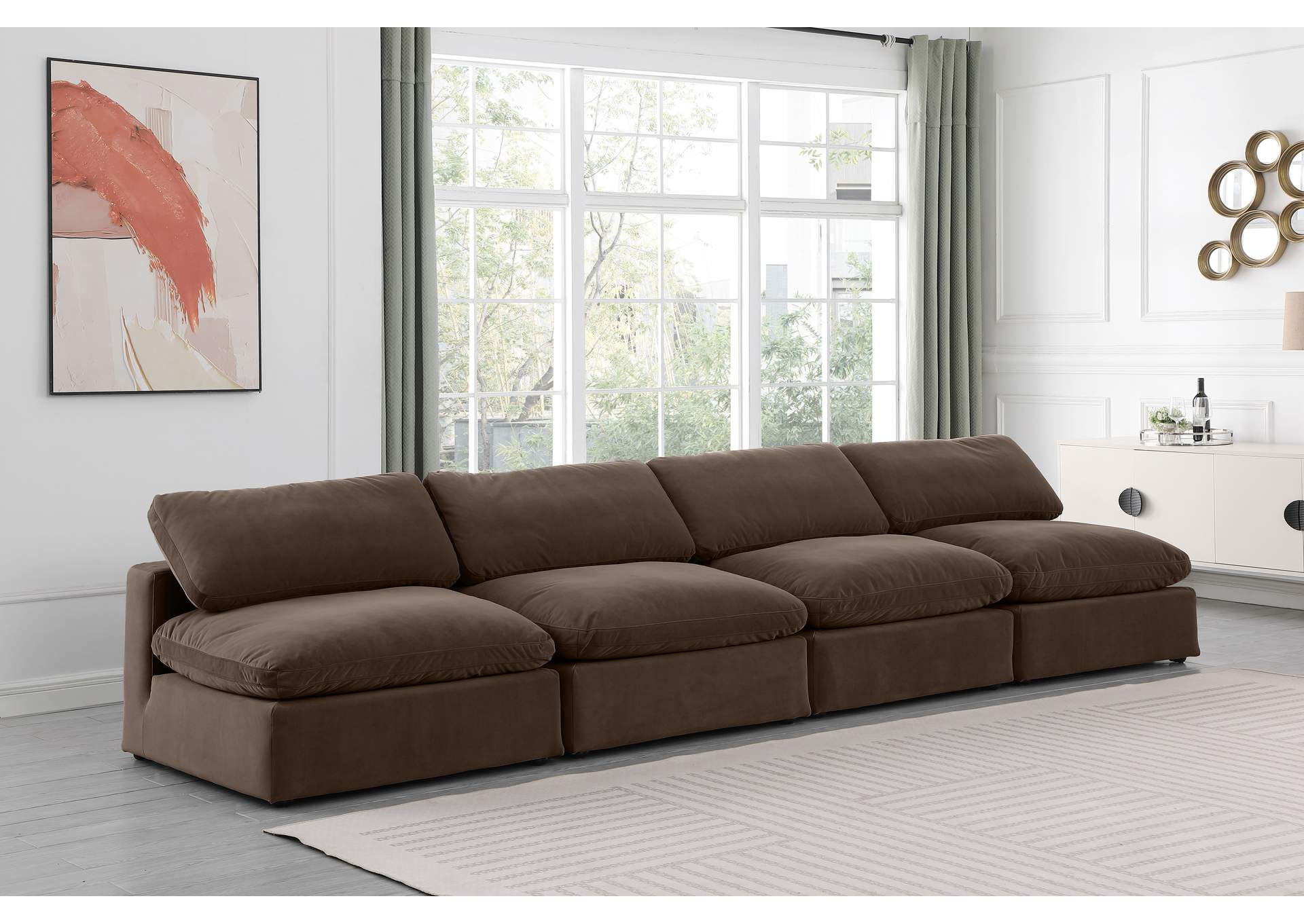 Comfy Brown Velvet Modular Sofa,Meridian Furniture