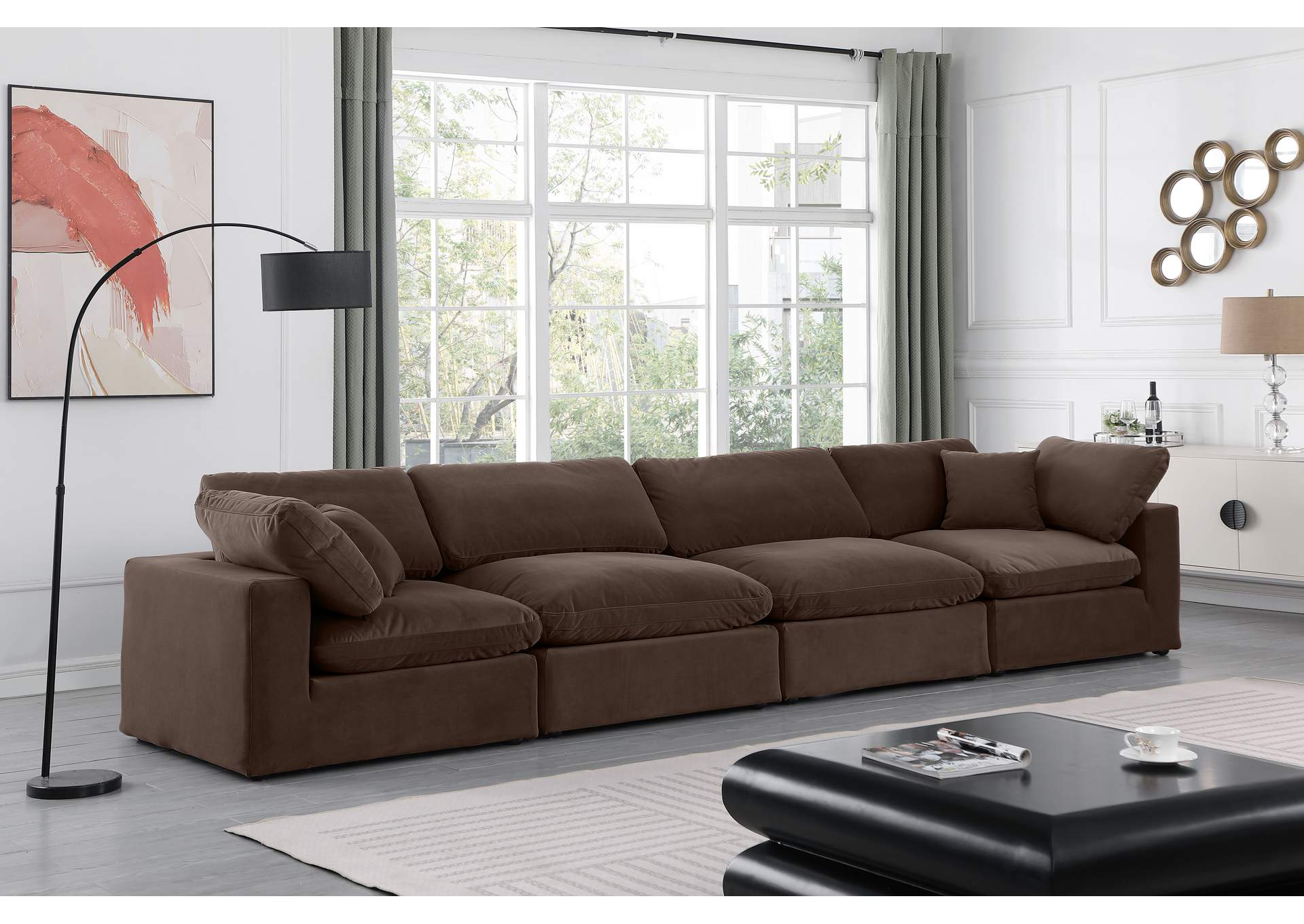 Comfy Brown Velvet Modular Sofa,Meridian Furniture