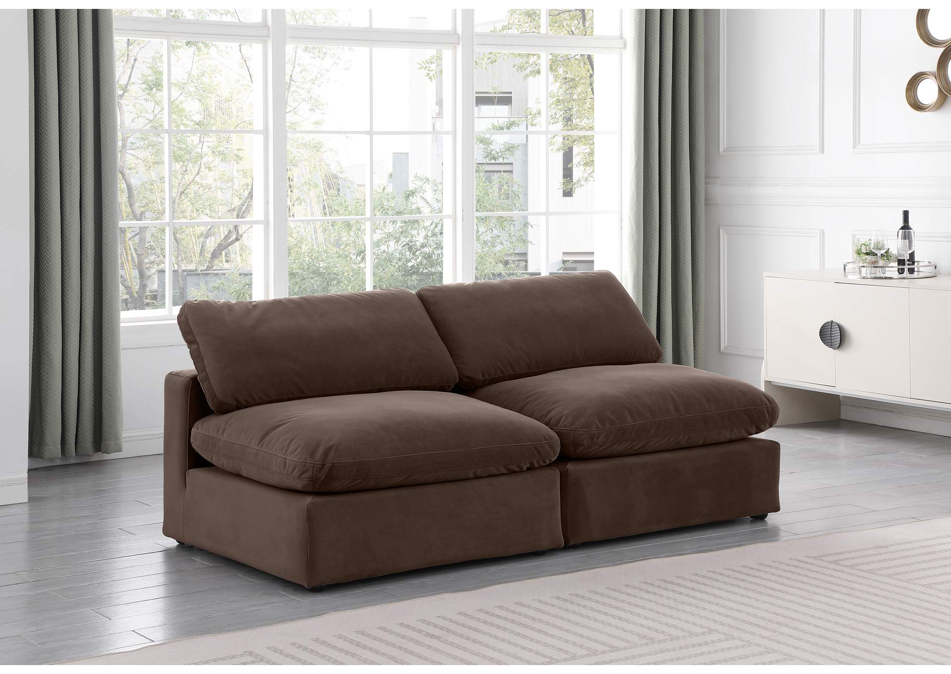 Comfy Brown Velvet Modular Sofa,Meridian Furniture