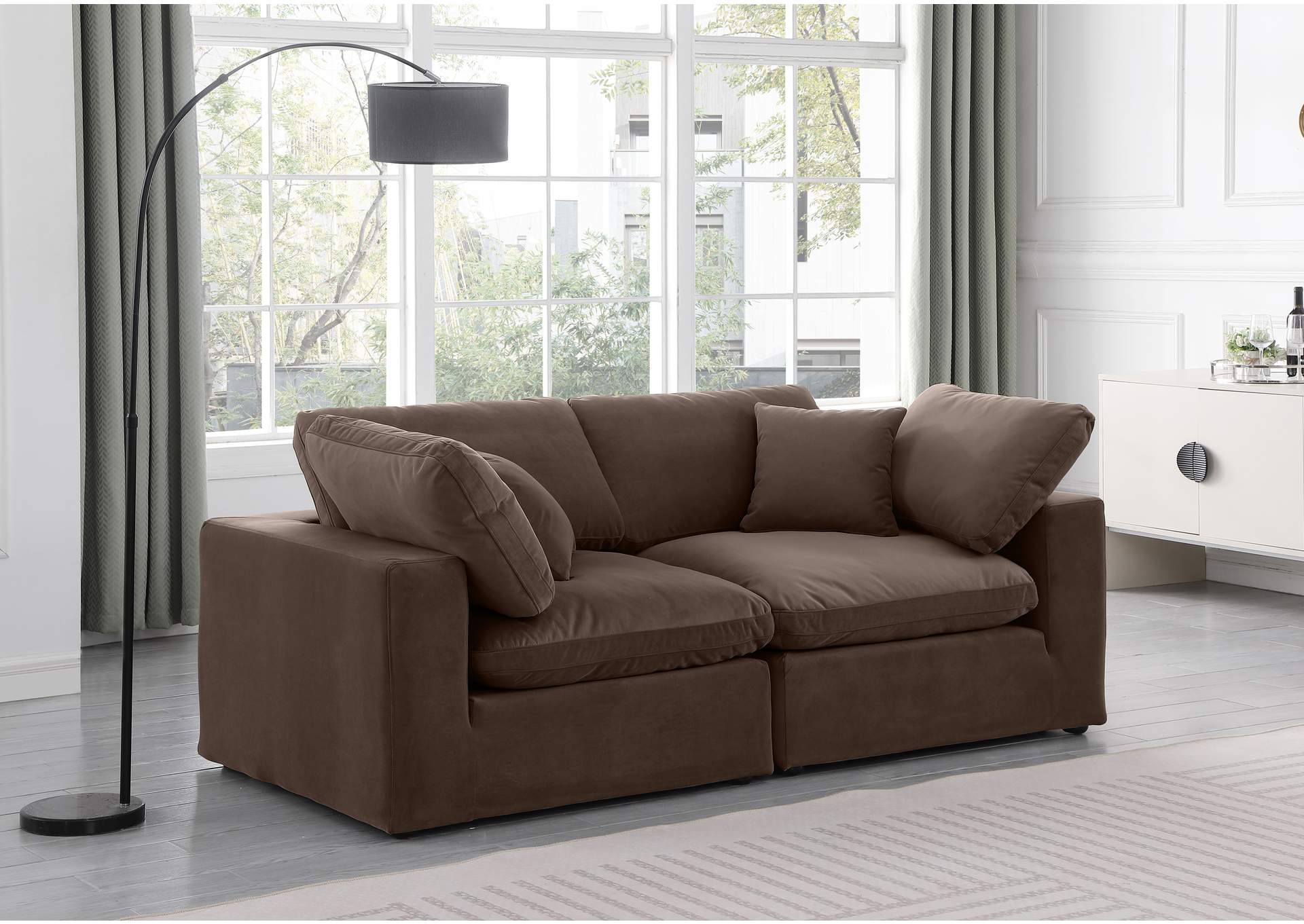 Comfy Brown Velvet Modular Sofa,Meridian Furniture