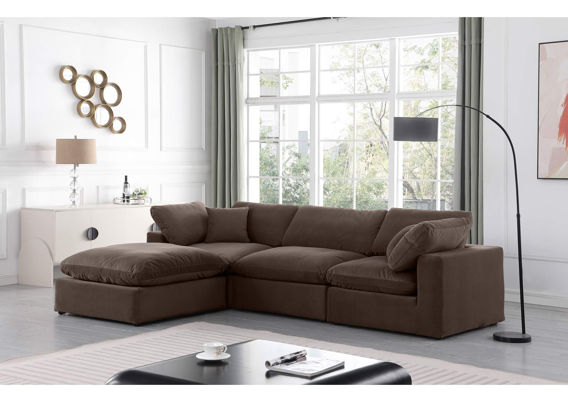 Comfy Brown Velvet Modular Sectional,Meridian Furniture