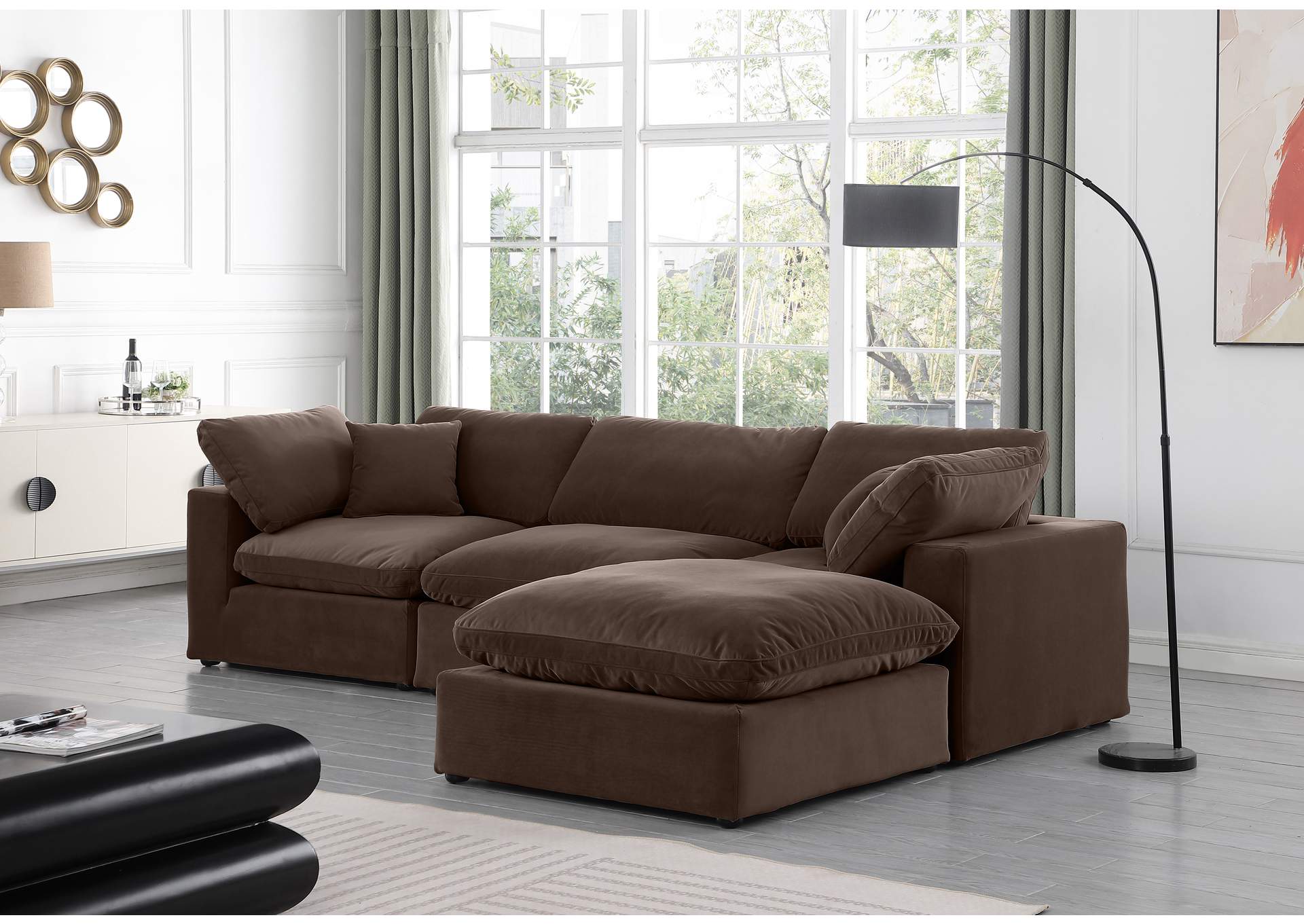 Comfy Brown Velvet Modular Sectional,Meridian Furniture
