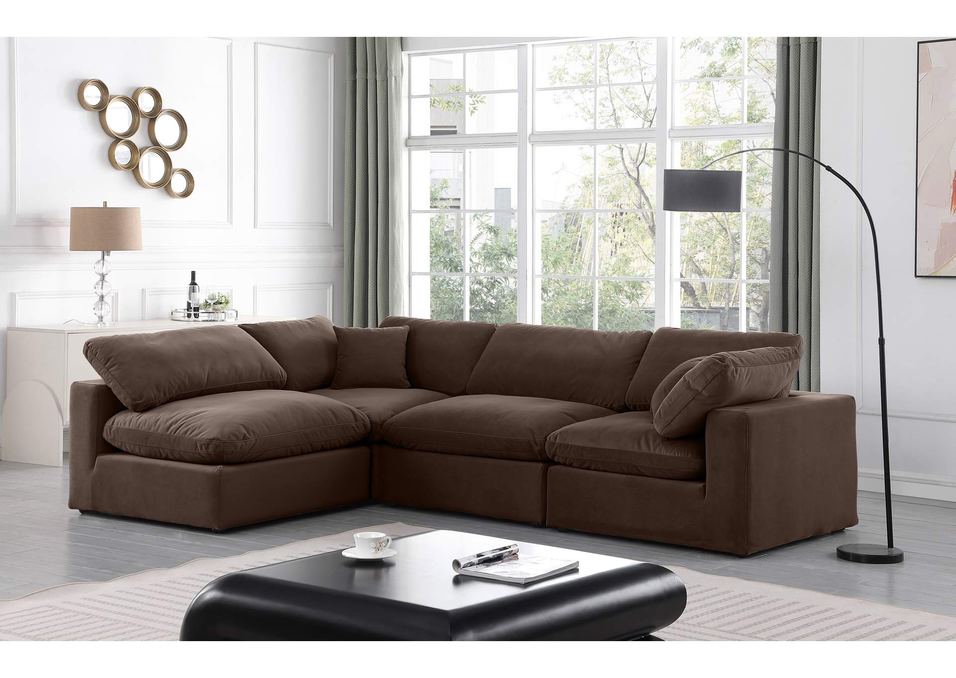 Comfy Brown Velvet Modular Sectional,Meridian Furniture