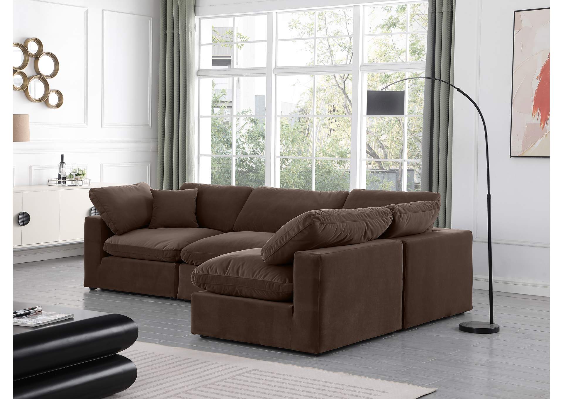 Comfy Brown Velvet Modular Sectional,Meridian Furniture