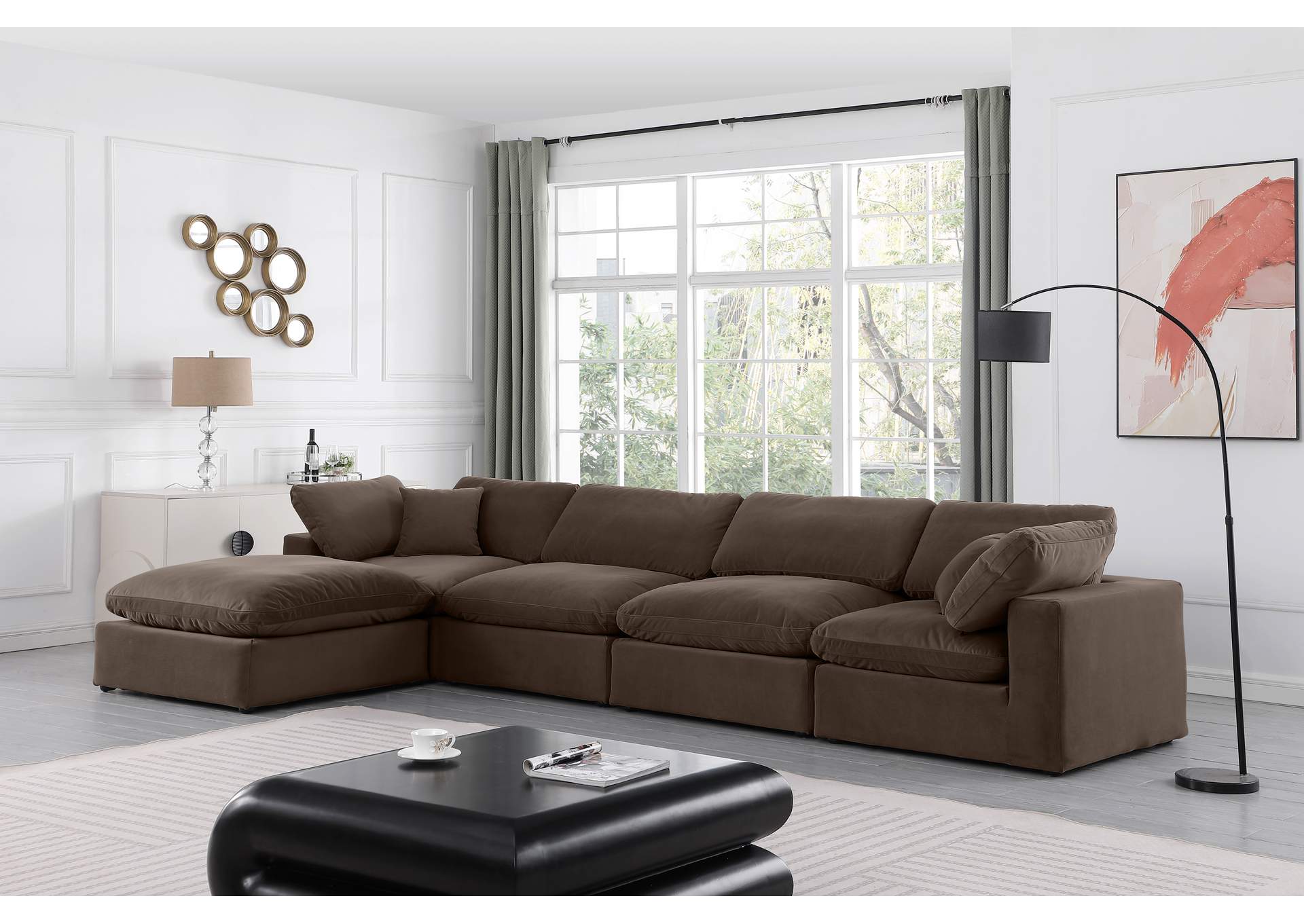 Comfy Brown Velvet Modular Sectional,Meridian Furniture